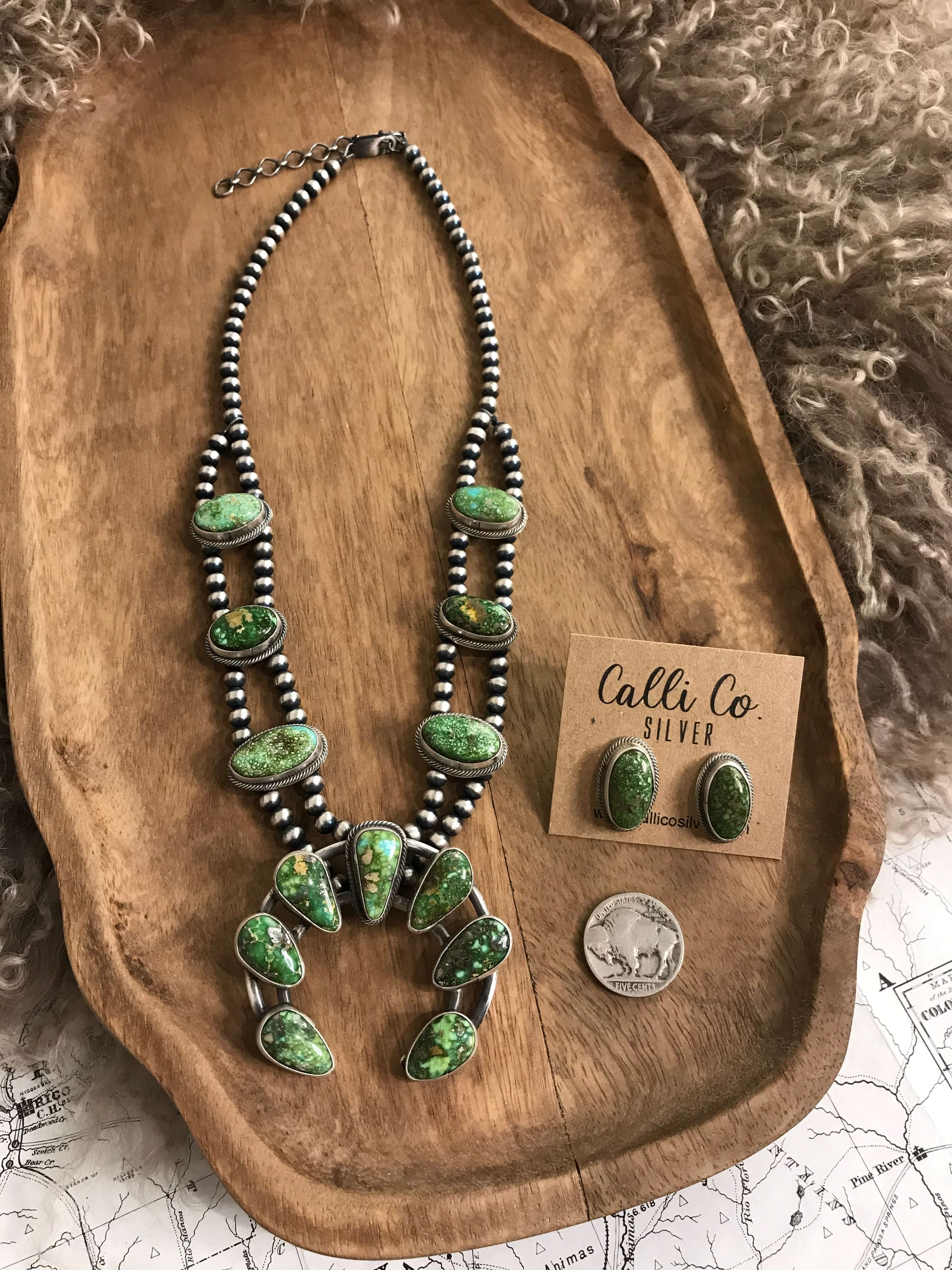 The Boca Grande Squash Blossom Necklace Set-Necklaces-Calli Co., Turquoise and Silver Jewelry, Native American Handmade, Zuni Tribe, Navajo Tribe, Brock Texas