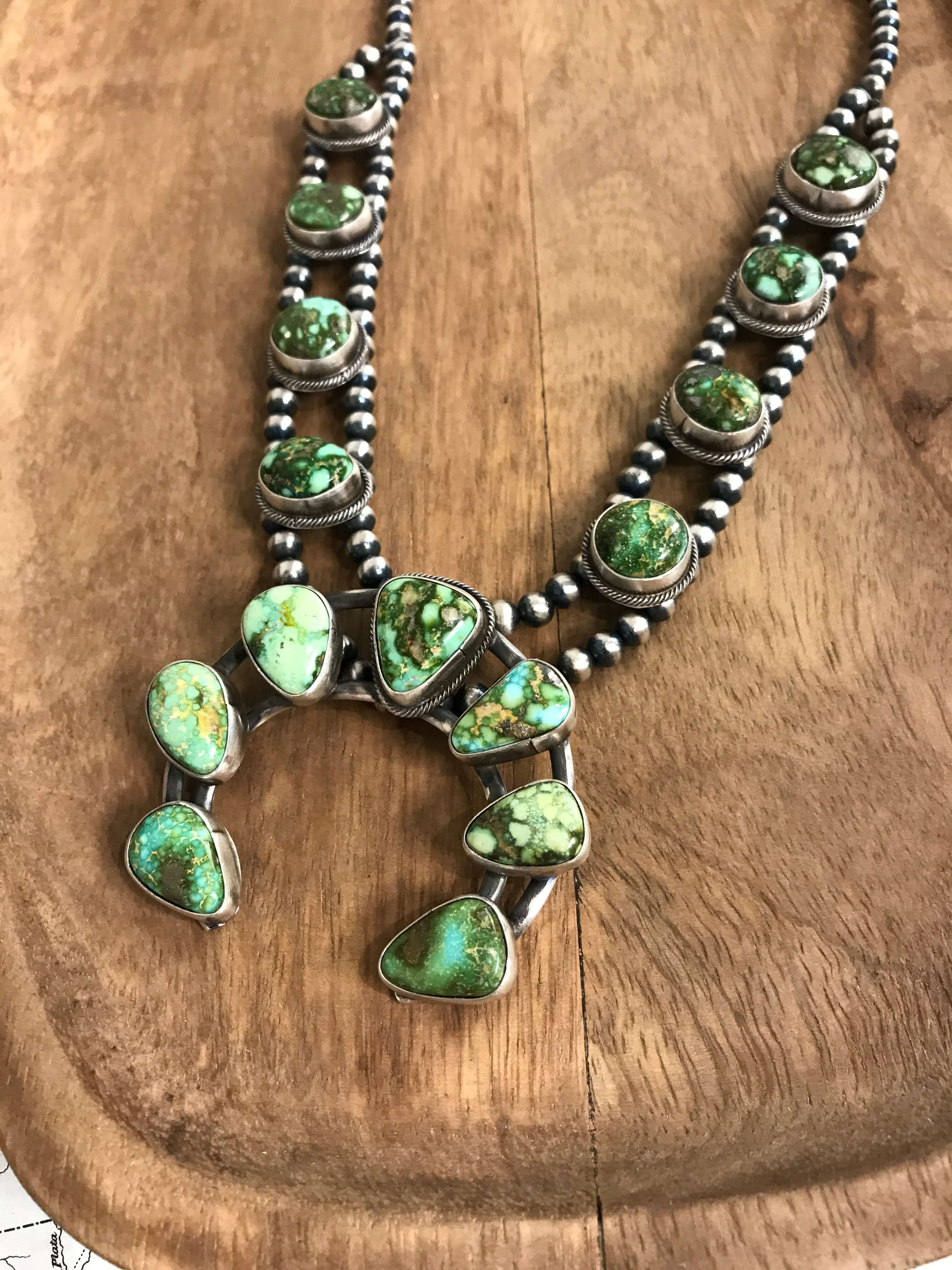 The Tomoka Squash Blossom Necklace-Necklaces-Calli Co., Turquoise and Silver Jewelry, Native American Handmade, Zuni Tribe, Navajo Tribe, Brock Texas