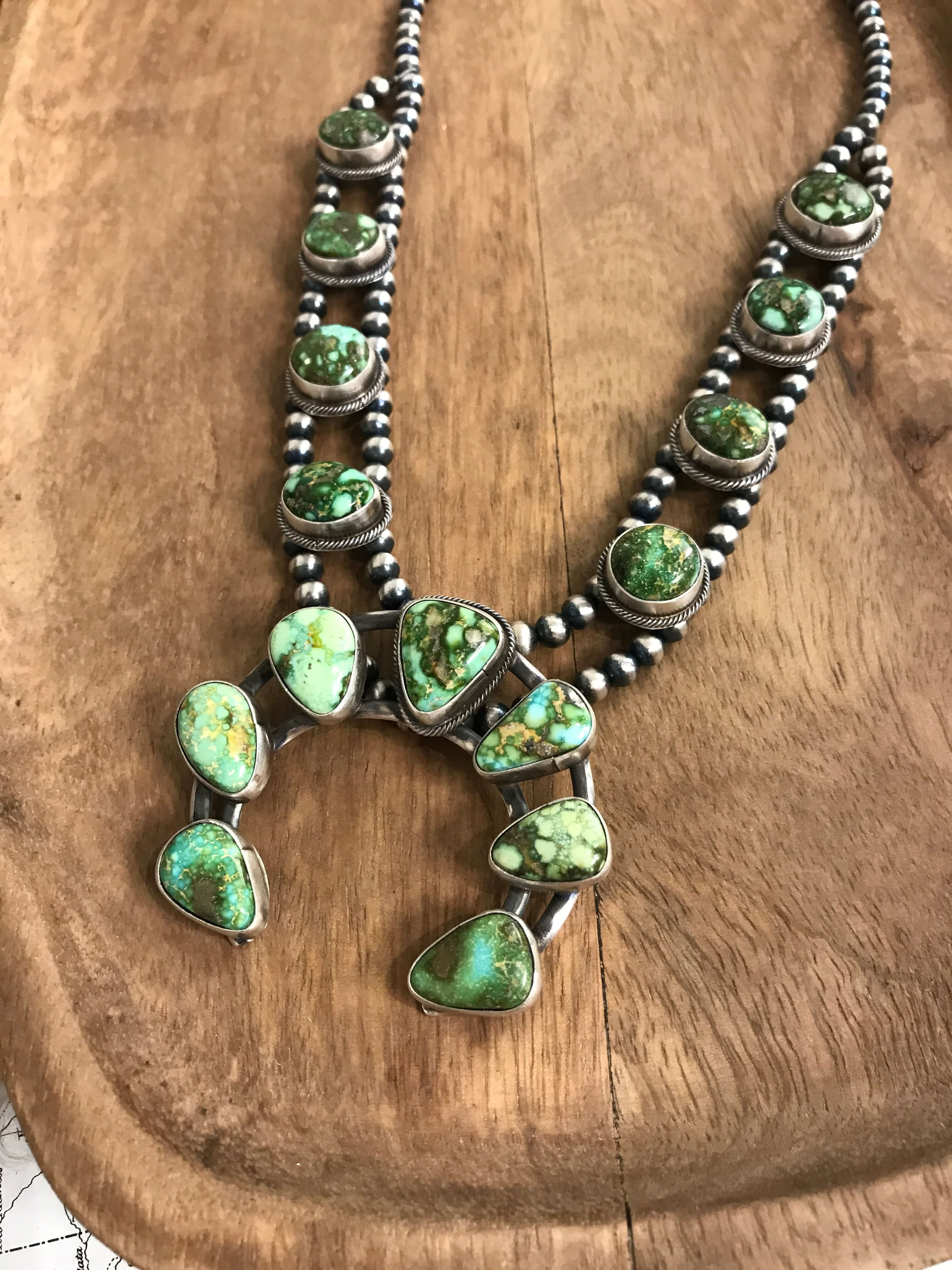 The Tomoka Squash Blossom Necklace-Necklaces-Calli Co., Turquoise and Silver Jewelry, Native American Handmade, Zuni Tribe, Navajo Tribe, Brock Texas