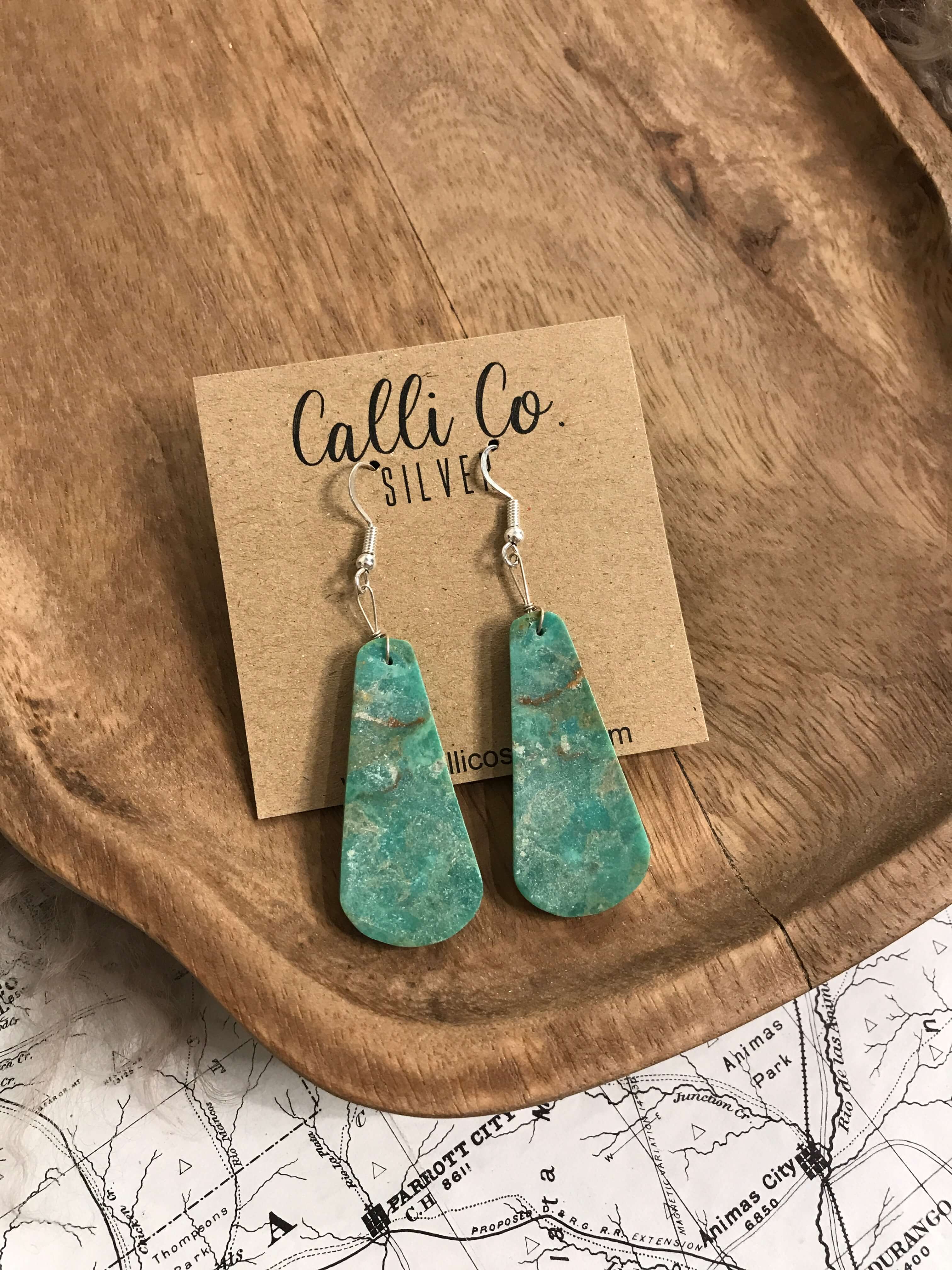 The Rio Frio Dangles, 1-Earrings-Calli Co., Turquoise and Silver Jewelry, Native American Handmade, Zuni Tribe, Navajo Tribe, Brock Texas