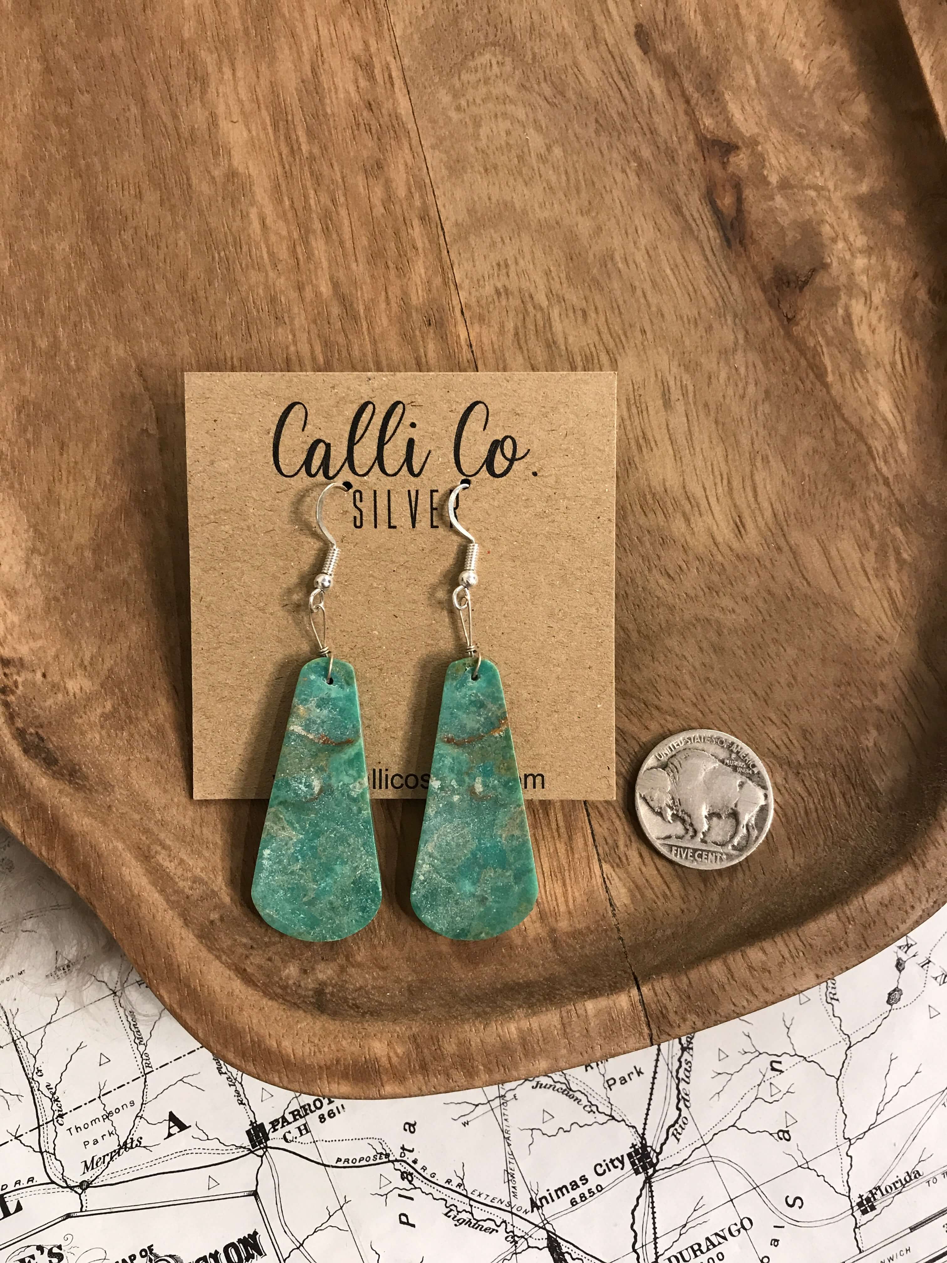 The Rio Frio Dangles, 1-Earrings-Calli Co., Turquoise and Silver Jewelry, Native American Handmade, Zuni Tribe, Navajo Tribe, Brock Texas