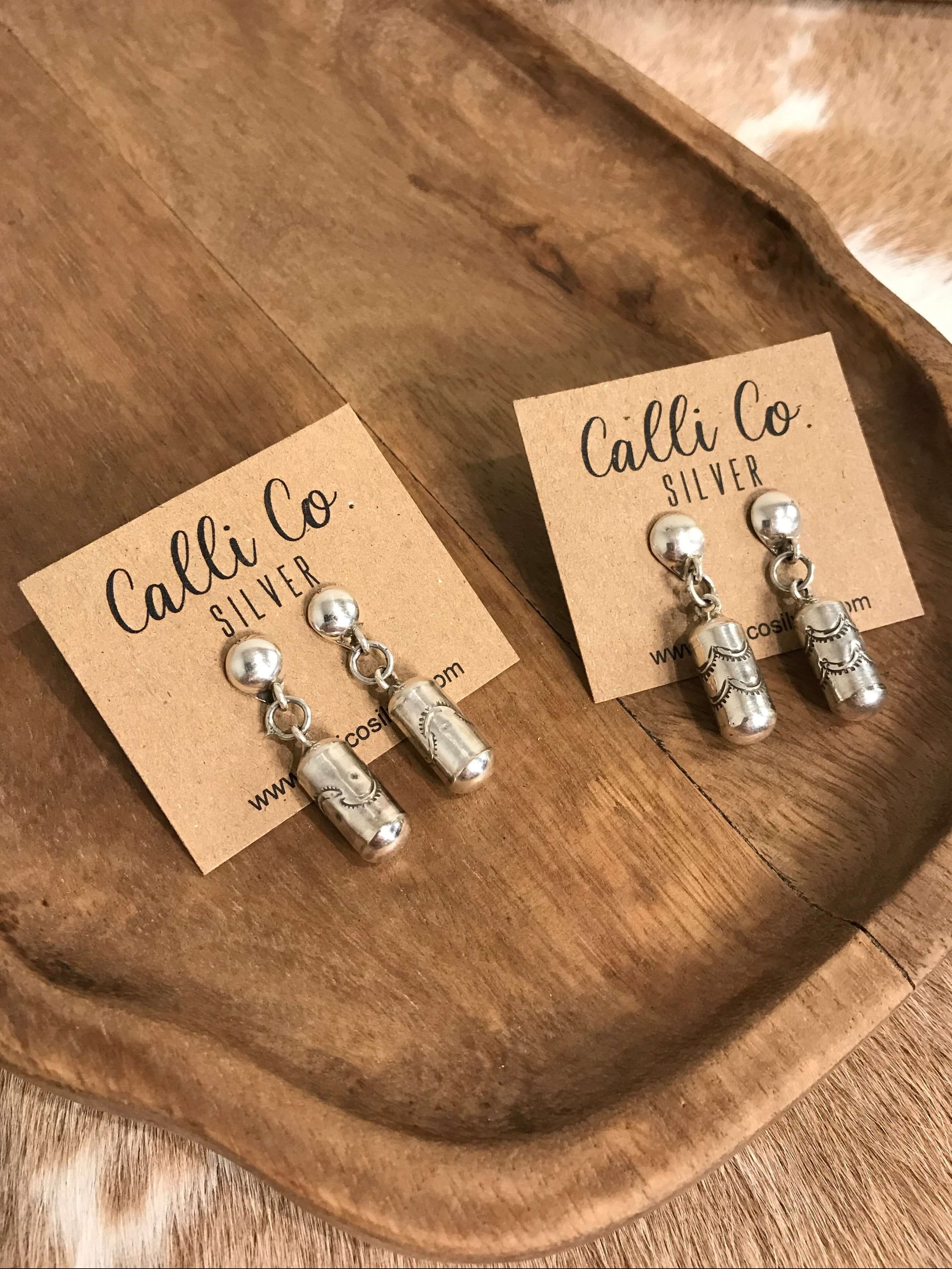 The Keota Barrel Earrings-Earrings-Calli Co., Turquoise and Silver Jewelry, Native American Handmade, Zuni Tribe, Navajo Tribe, Brock Texas