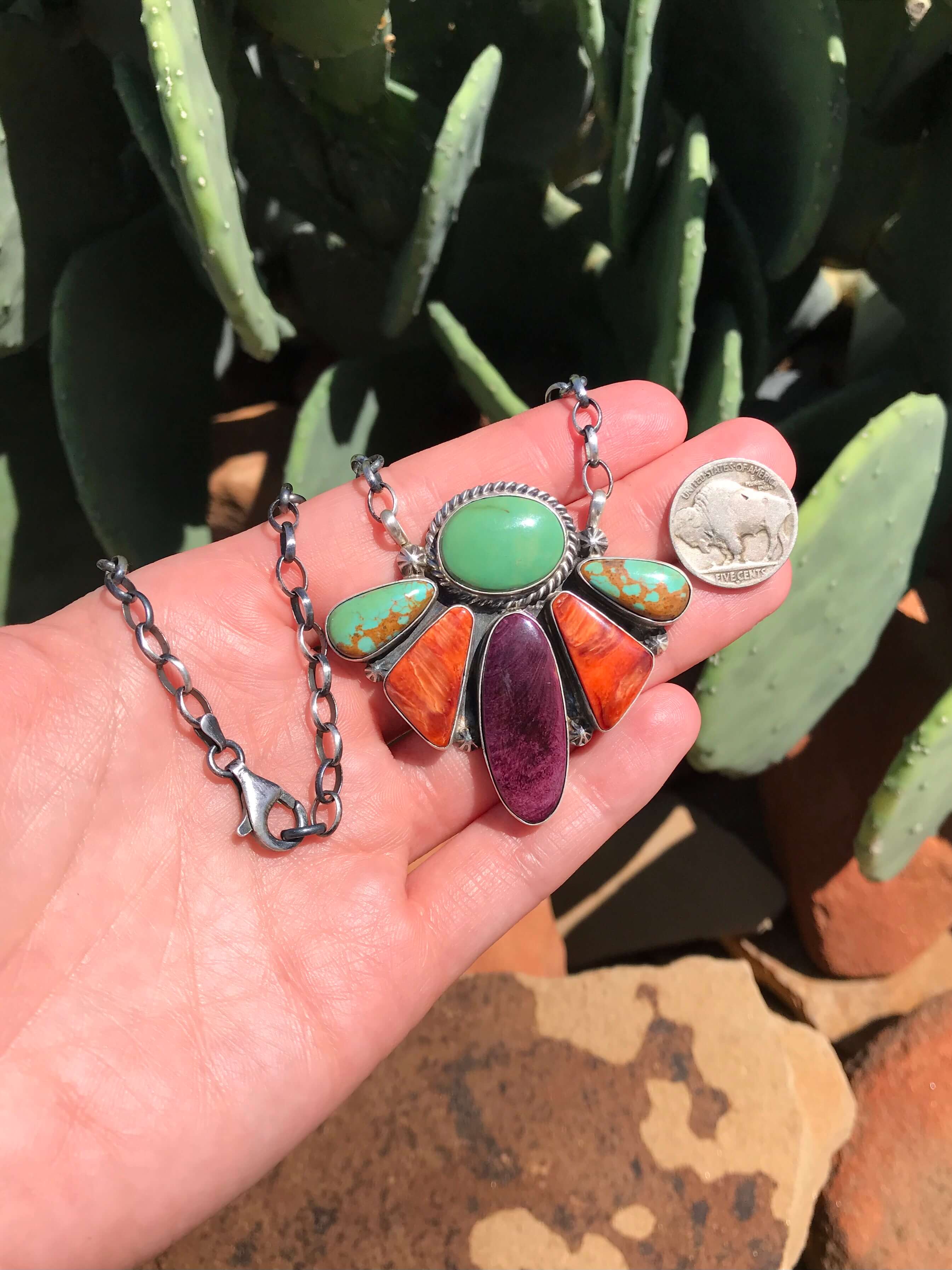 The Breton Turquoise and Spiny Necklace-Necklaces-Calli Co., Turquoise and Silver Jewelry, Native American Handmade, Zuni Tribe, Navajo Tribe, Brock Texas