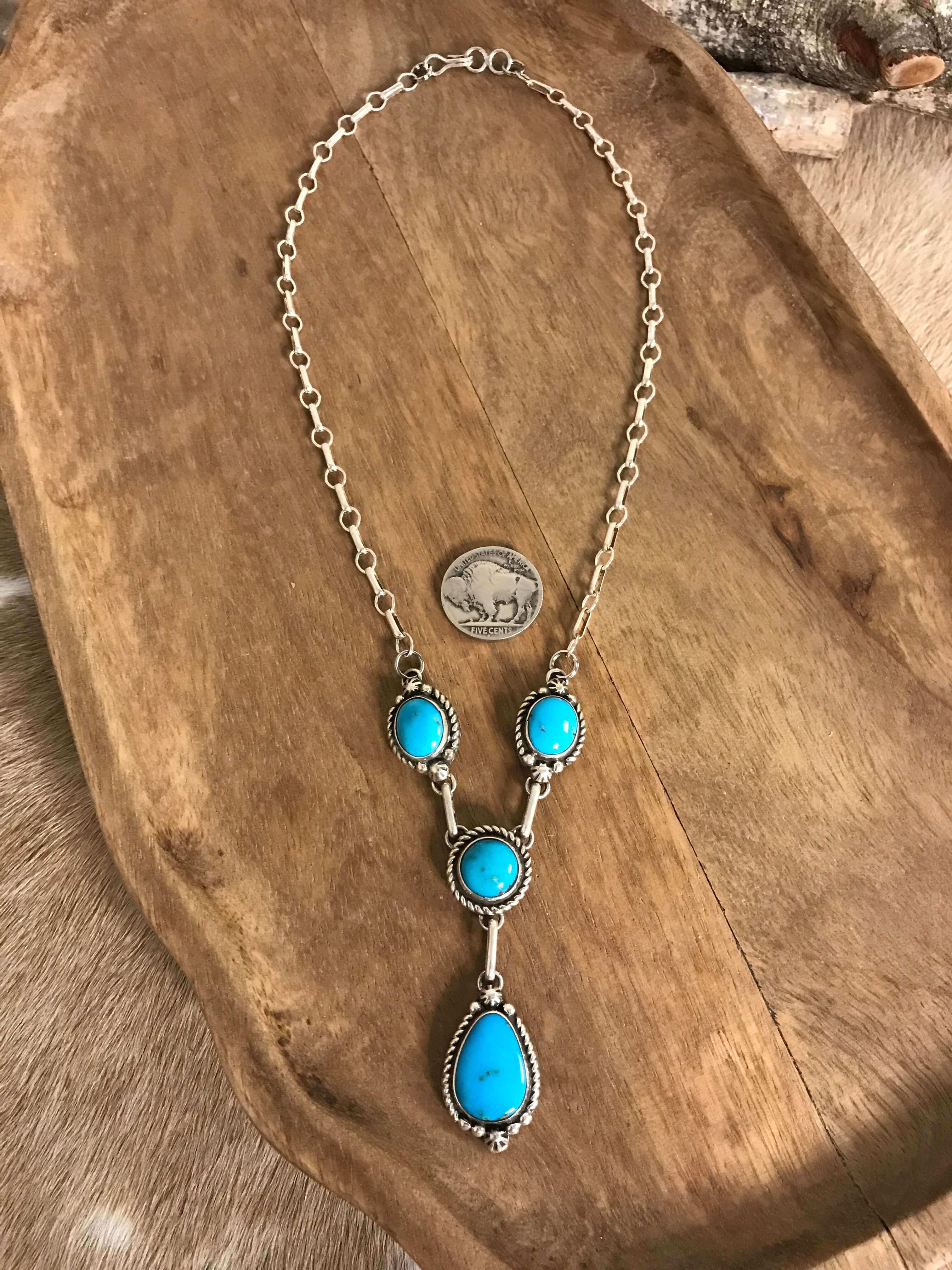 The Tullamore Lariat Necklace Set-Necklaces-Calli Co., Turquoise and Silver Jewelry, Native American Handmade, Zuni Tribe, Navajo Tribe, Brock Texas