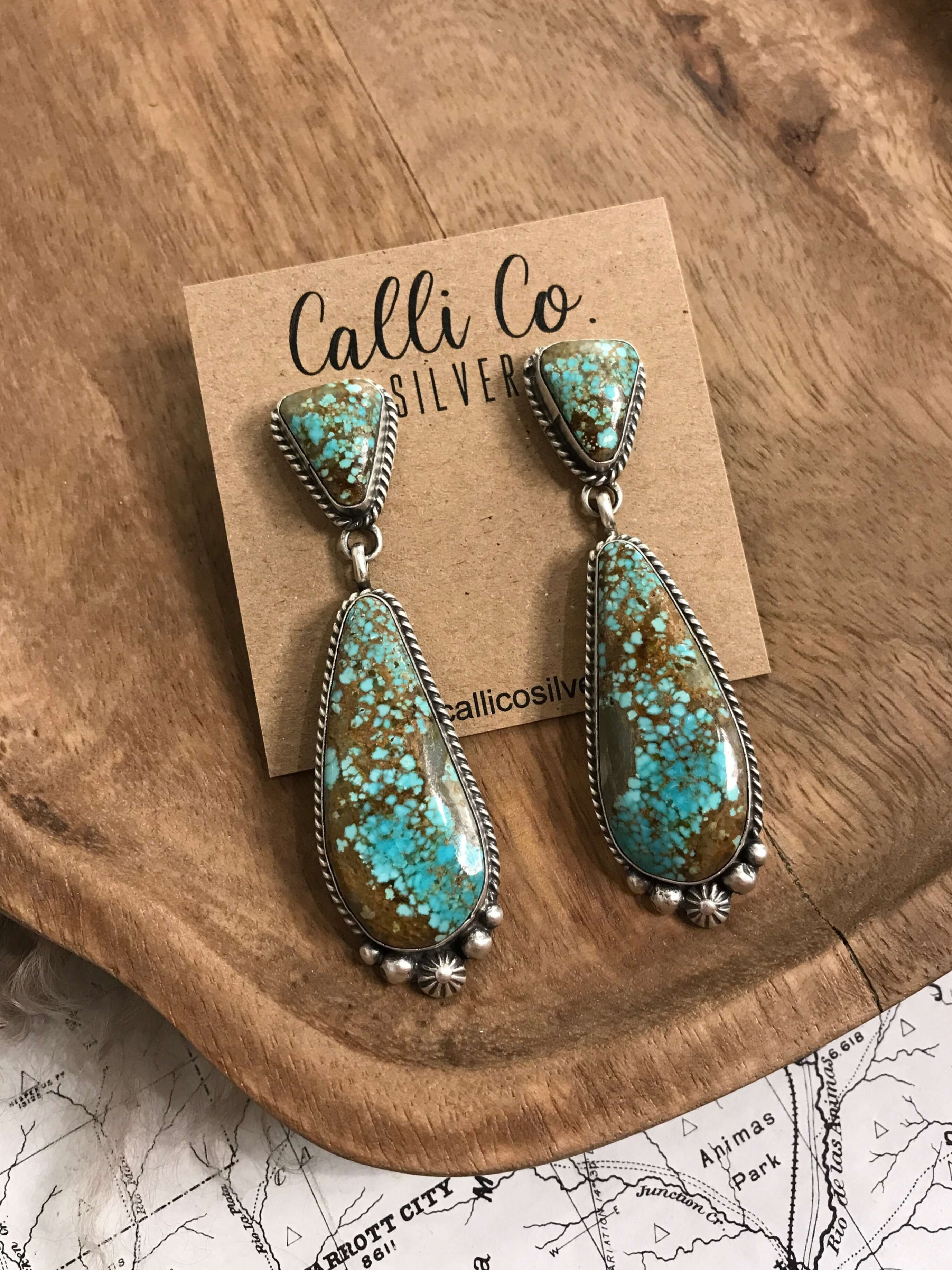 The Glendale Earrings, 17-Earrings-Calli Co., Turquoise and Silver Jewelry, Native American Handmade, Zuni Tribe, Navajo Tribe, Brock Texas
