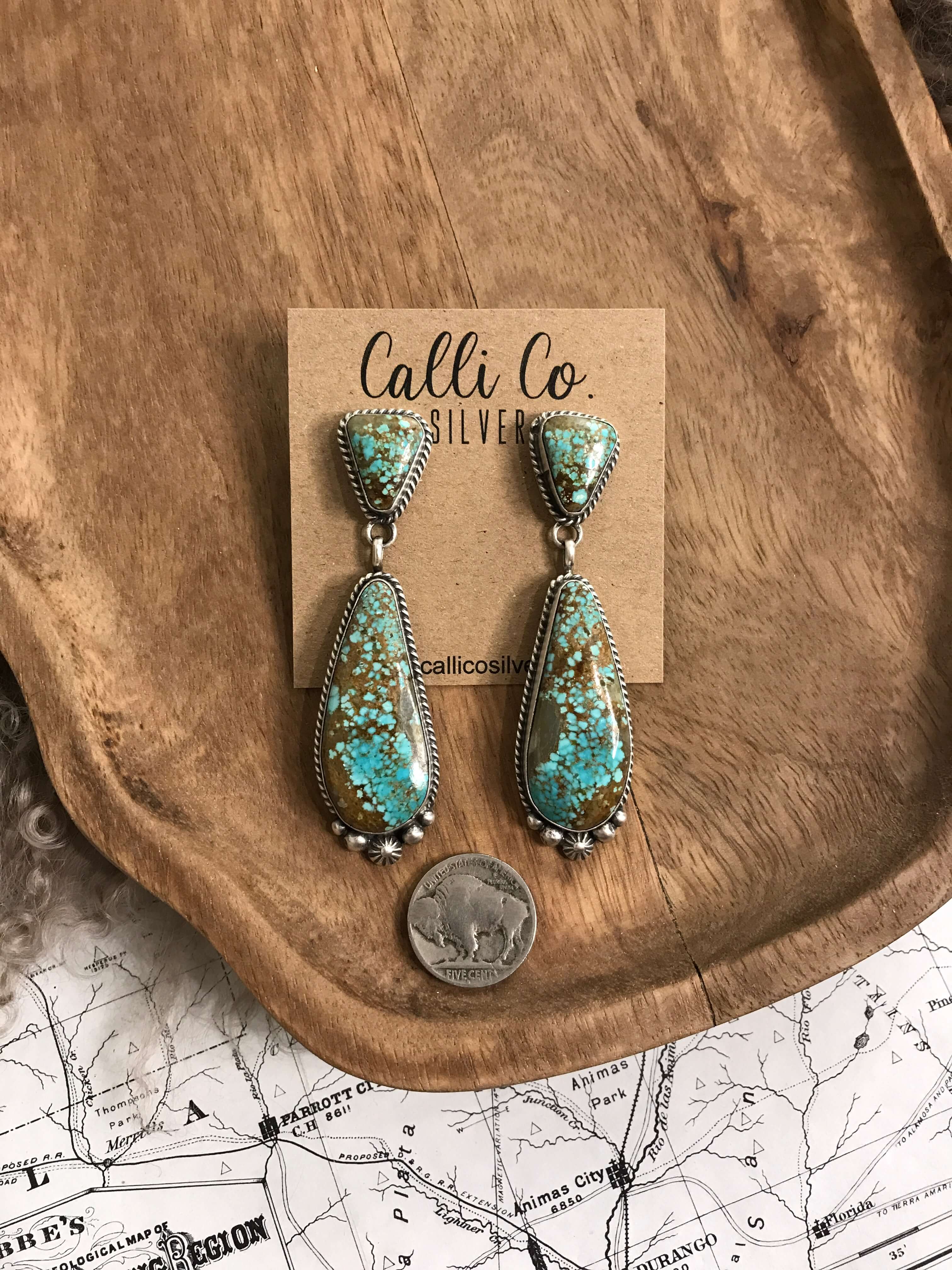 The Glendale Earrings, 17-Earrings-Calli Co., Turquoise and Silver Jewelry, Native American Handmade, Zuni Tribe, Navajo Tribe, Brock Texas