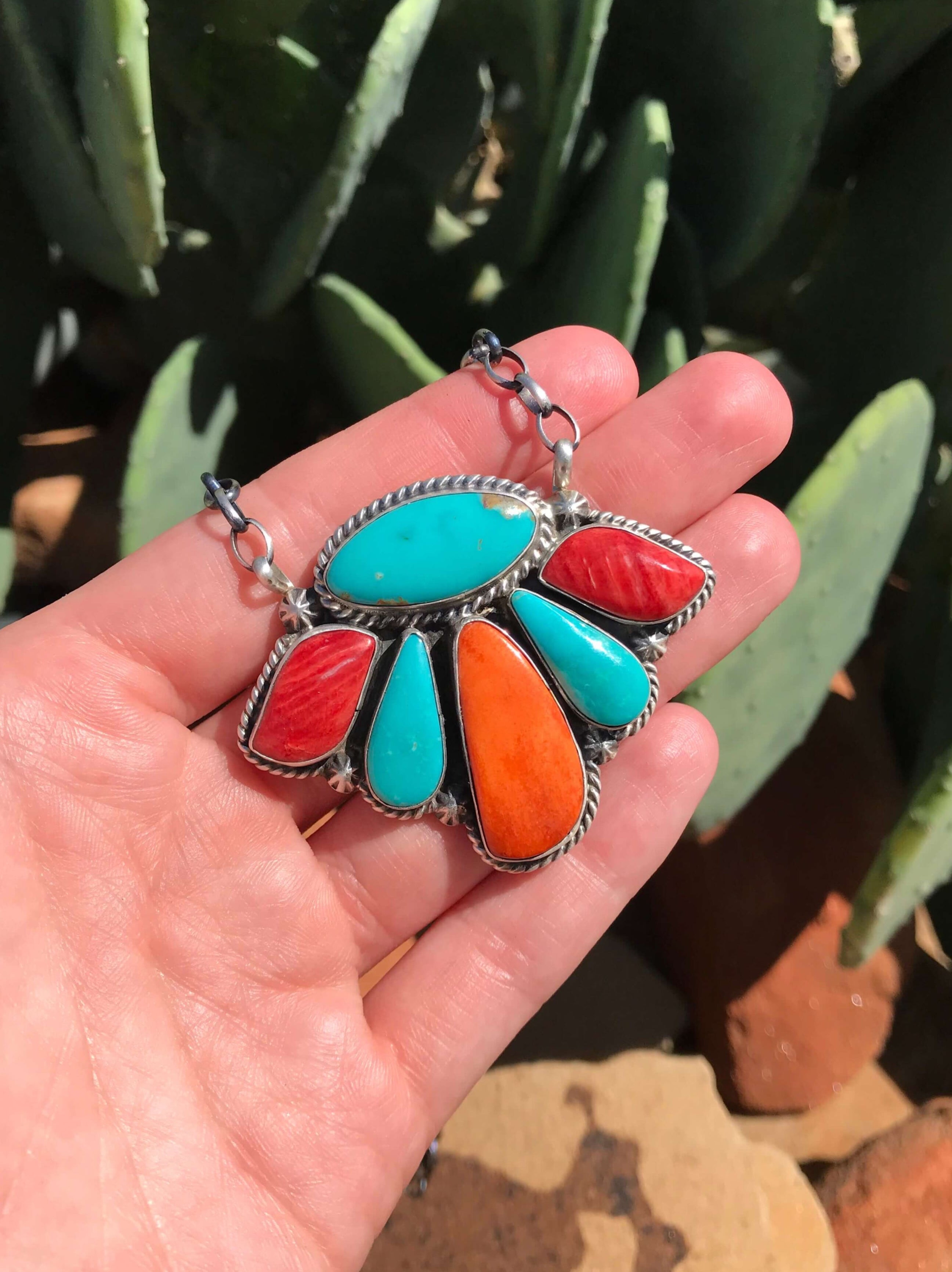 The Sagonige Turquoise and Spiny Necklace-Necklaces-Calli Co., Turquoise and Silver Jewelry, Native American Handmade, Zuni Tribe, Navajo Tribe, Brock Texas