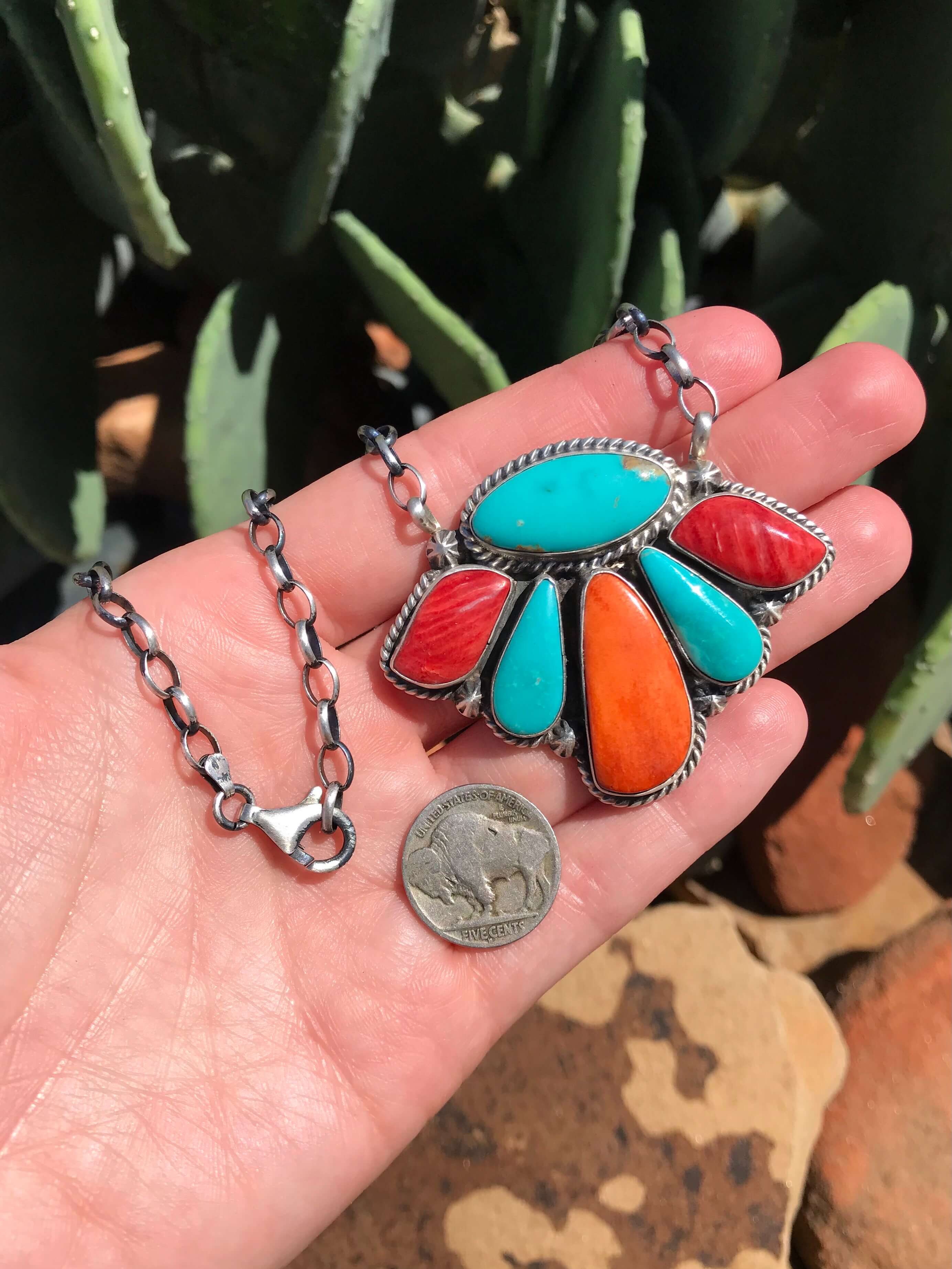 The Sagonige Turquoise and Spiny Necklace-Necklaces-Calli Co., Turquoise and Silver Jewelry, Native American Handmade, Zuni Tribe, Navajo Tribe, Brock Texas