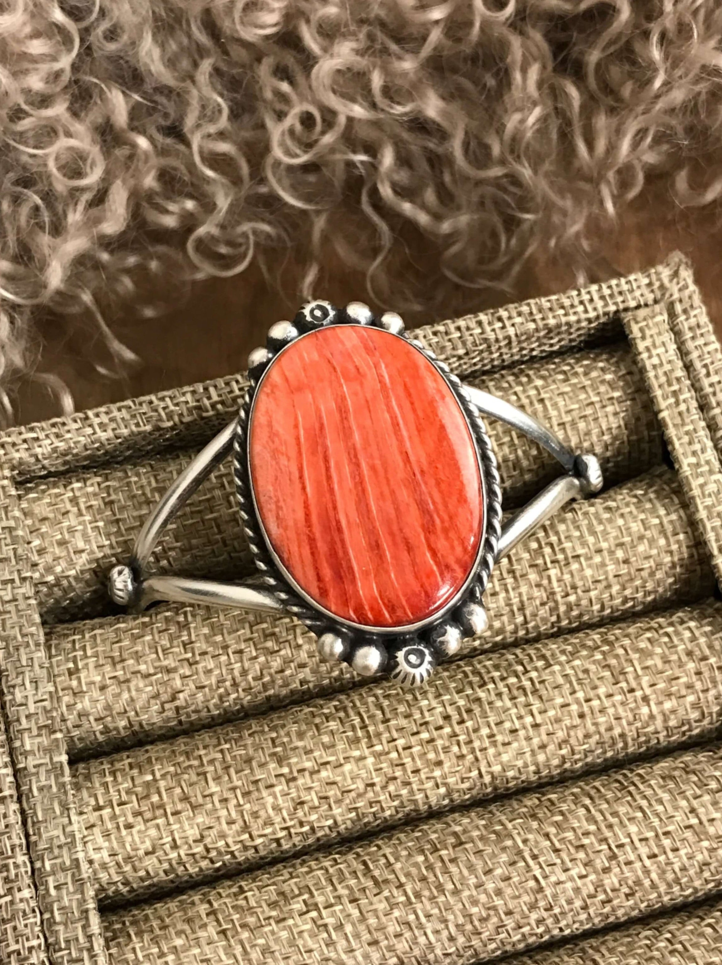 The Edens Isle Red Spiny Cuff, 2-Bracelets & Cuffs-Calli Co., Turquoise and Silver Jewelry, Native American Handmade, Zuni Tribe, Navajo Tribe, Brock Texas