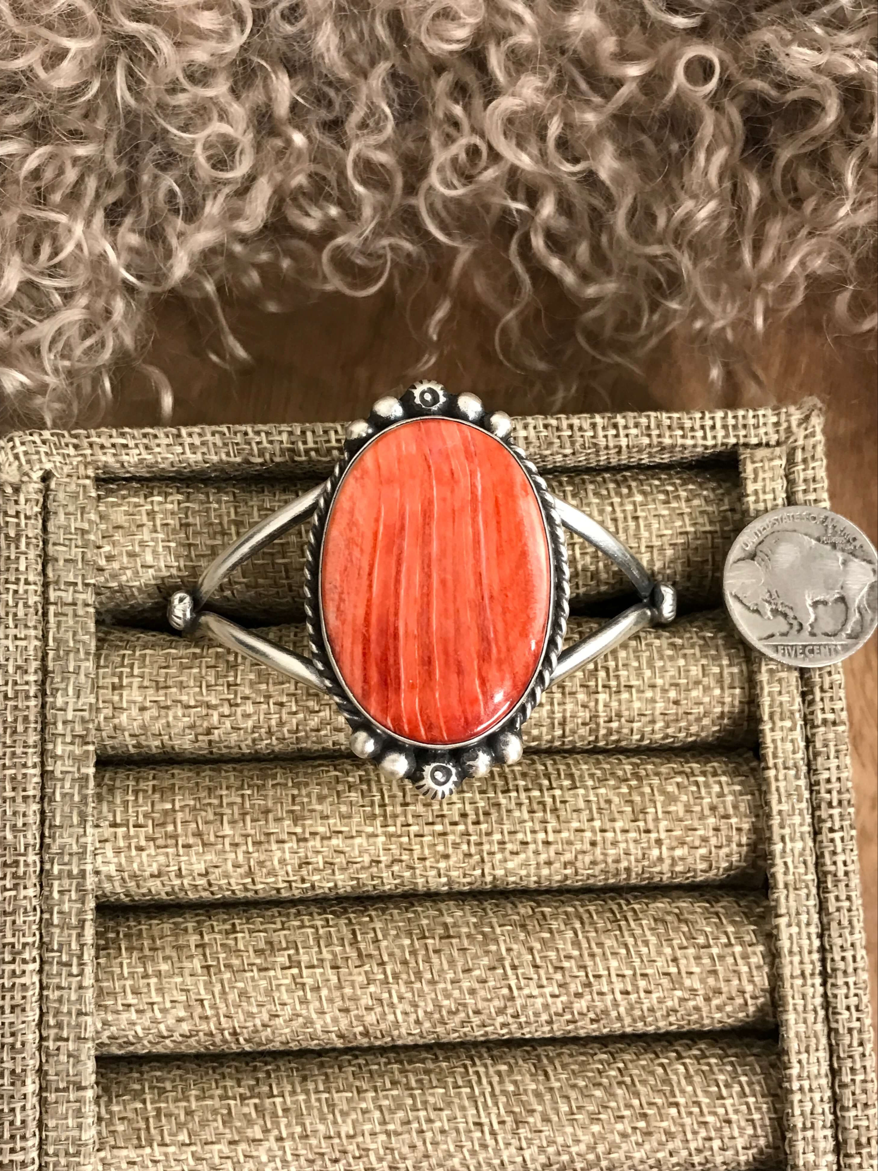 The Edens Isle Red Spiny Cuff, 2-Bracelets & Cuffs-Calli Co., Turquoise and Silver Jewelry, Native American Handmade, Zuni Tribe, Navajo Tribe, Brock Texas