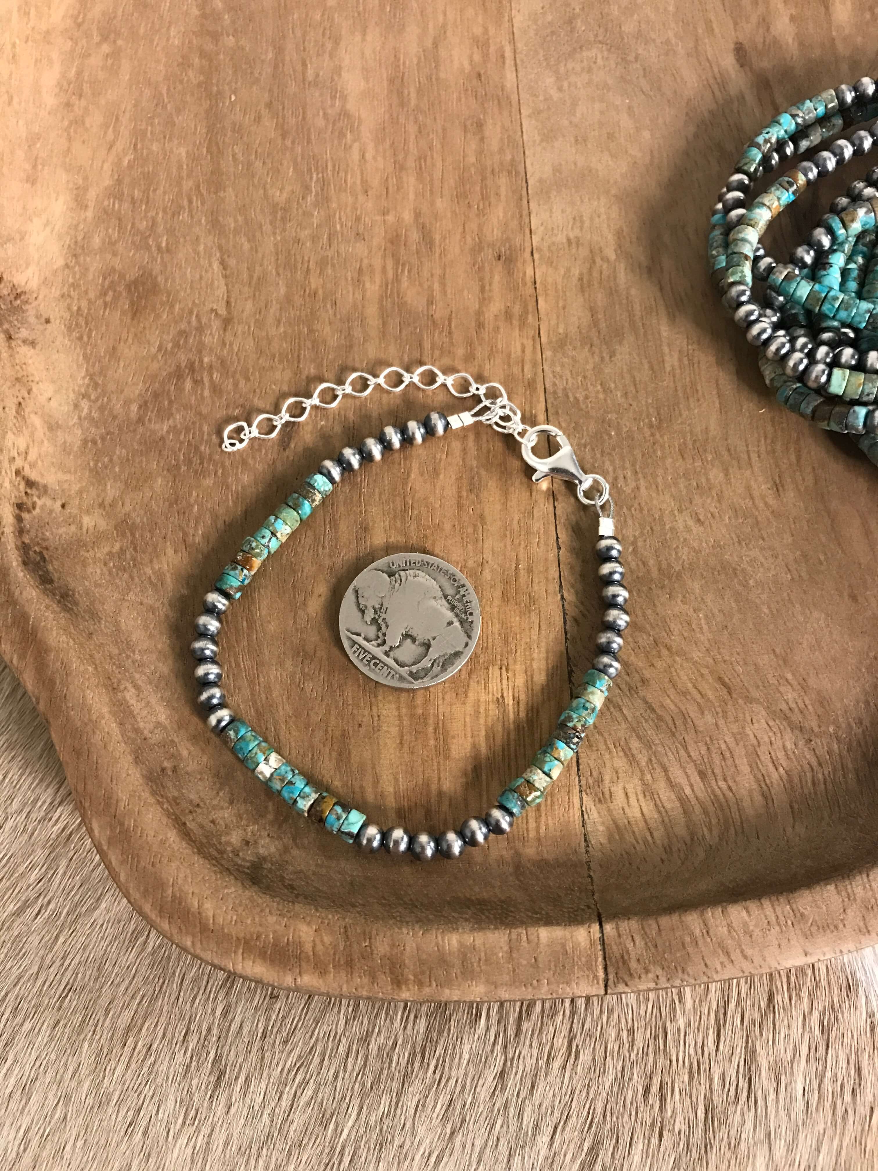 The Azusa Bracelet or Ankle Bracelet-Bracelets & Cuffs-Calli Co., Turquoise and Silver Jewelry, Native American Handmade, Zuni Tribe, Navajo Tribe, Brock Texas