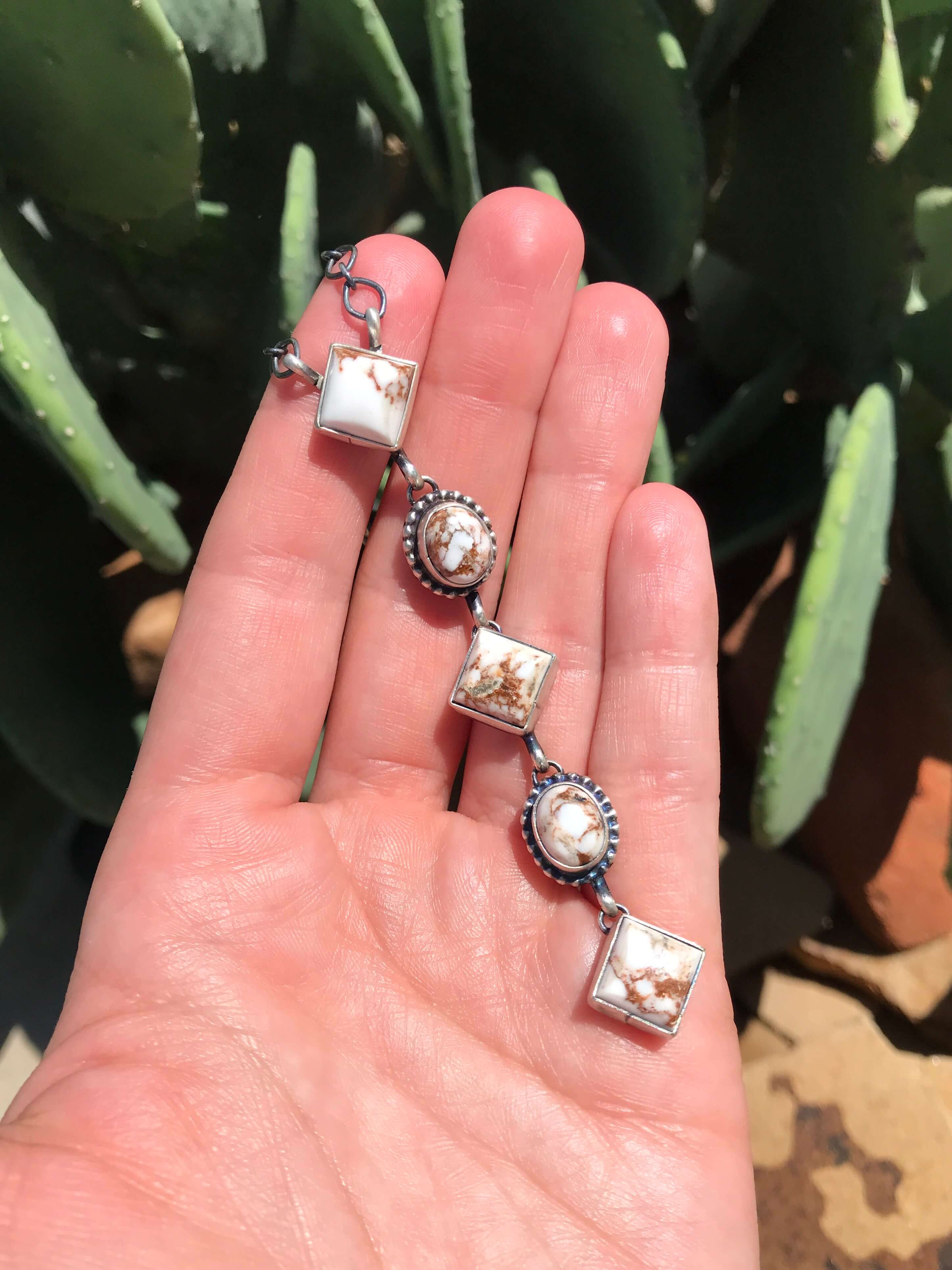 The Arroyo 5 Stone Lariat Necklace, 7-Necklaces-Calli Co., Turquoise and Silver Jewelry, Native American Handmade, Zuni Tribe, Navajo Tribe, Brock Texas