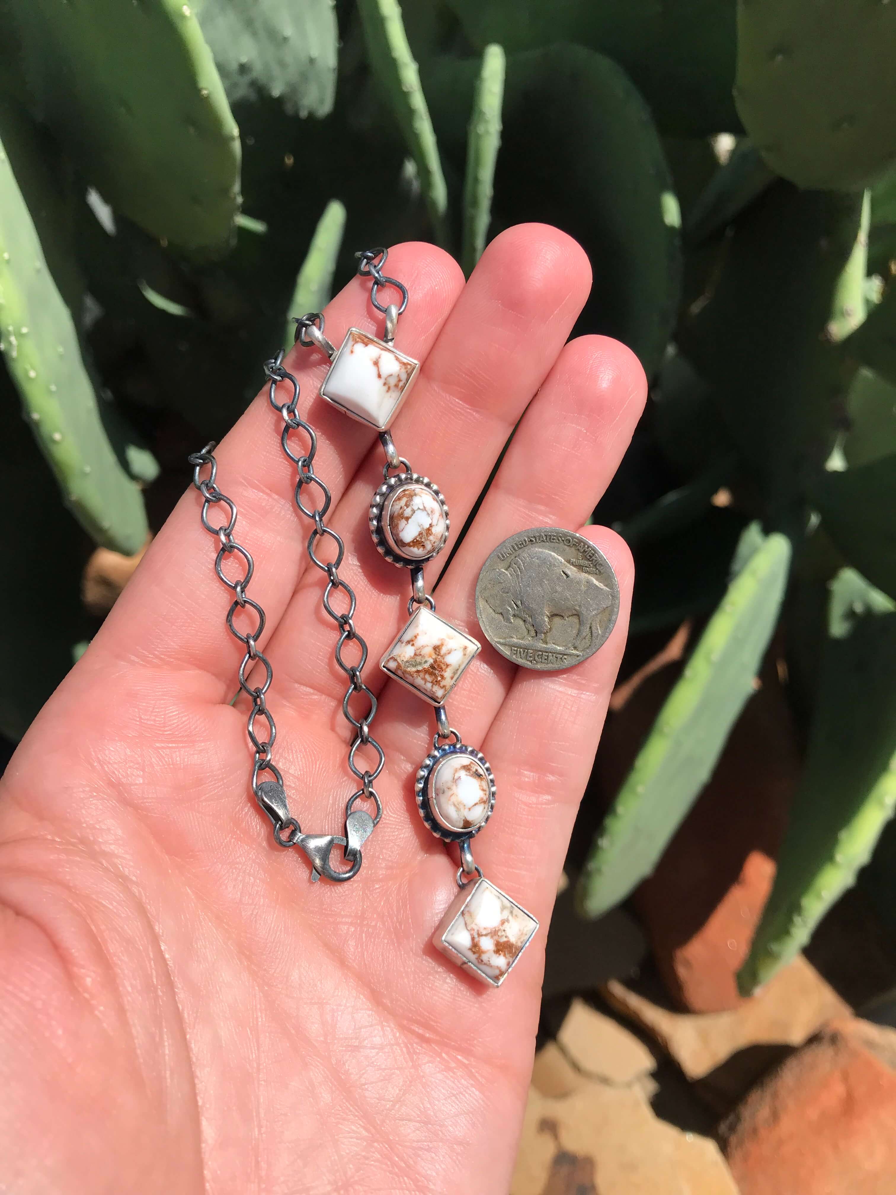 The Arroyo 5 Stone Lariat Necklace, 7-Necklaces-Calli Co., Turquoise and Silver Jewelry, Native American Handmade, Zuni Tribe, Navajo Tribe, Brock Texas