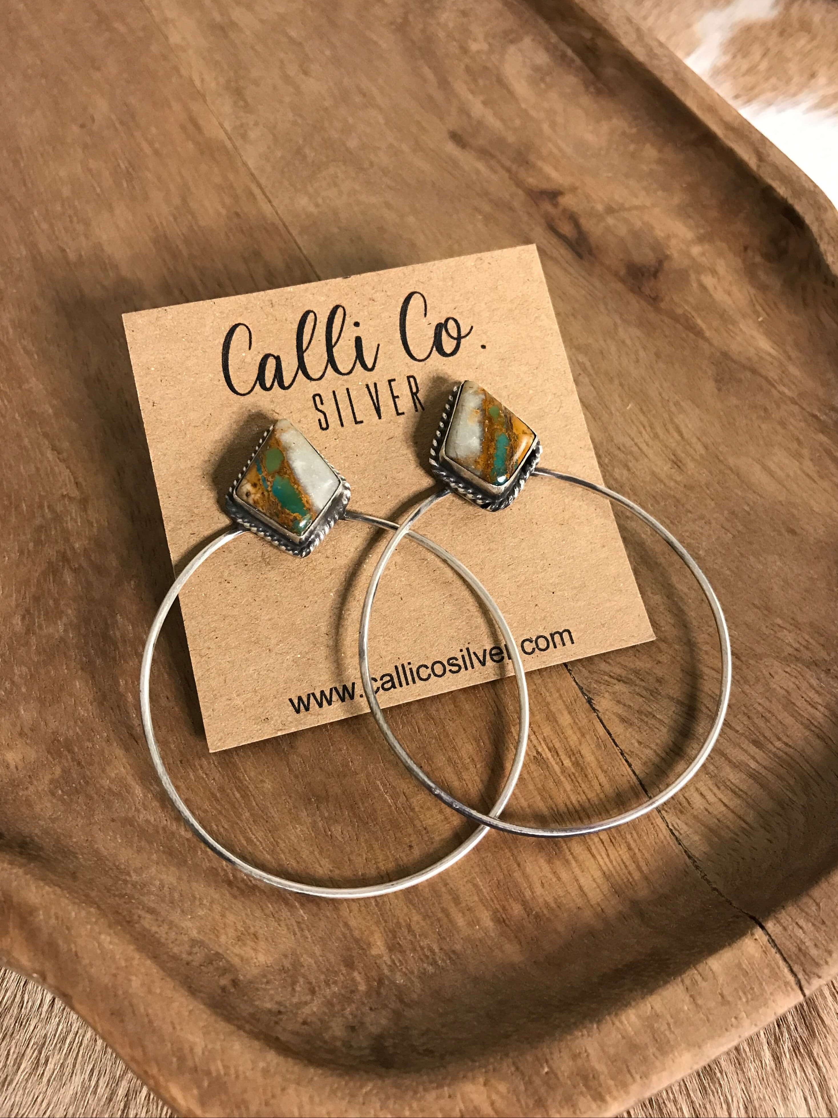 The Keystone Hoop Earrings, 13-Earrings-Calli Co., Turquoise and Silver Jewelry, Native American Handmade, Zuni Tribe, Navajo Tribe, Brock Texas