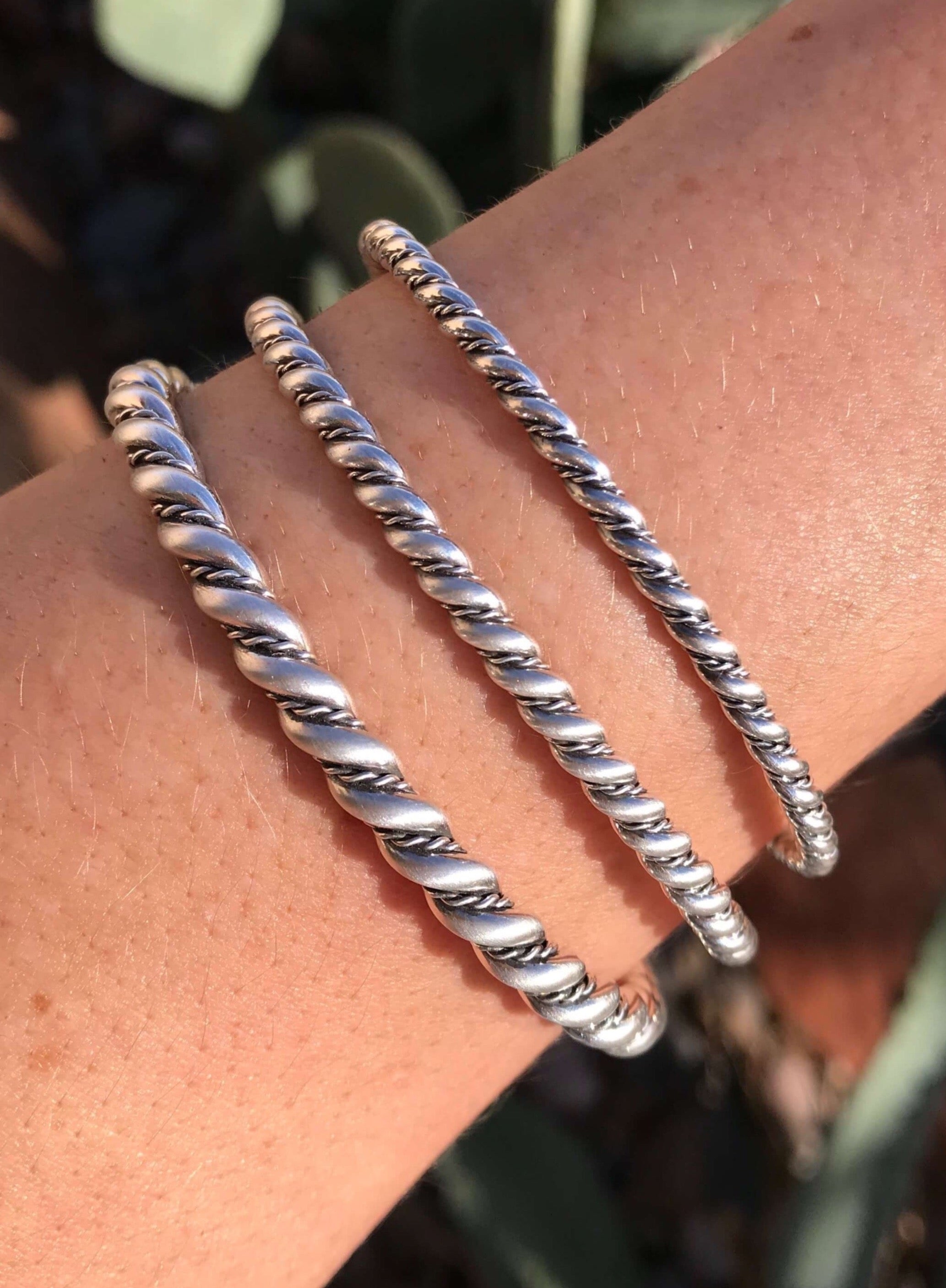 The Hondo Sterling Rope Cuffs-Bracelets & Cuffs-Calli Co., Turquoise and Silver Jewelry, Native American Handmade, Zuni Tribe, Navajo Tribe, Brock Texas