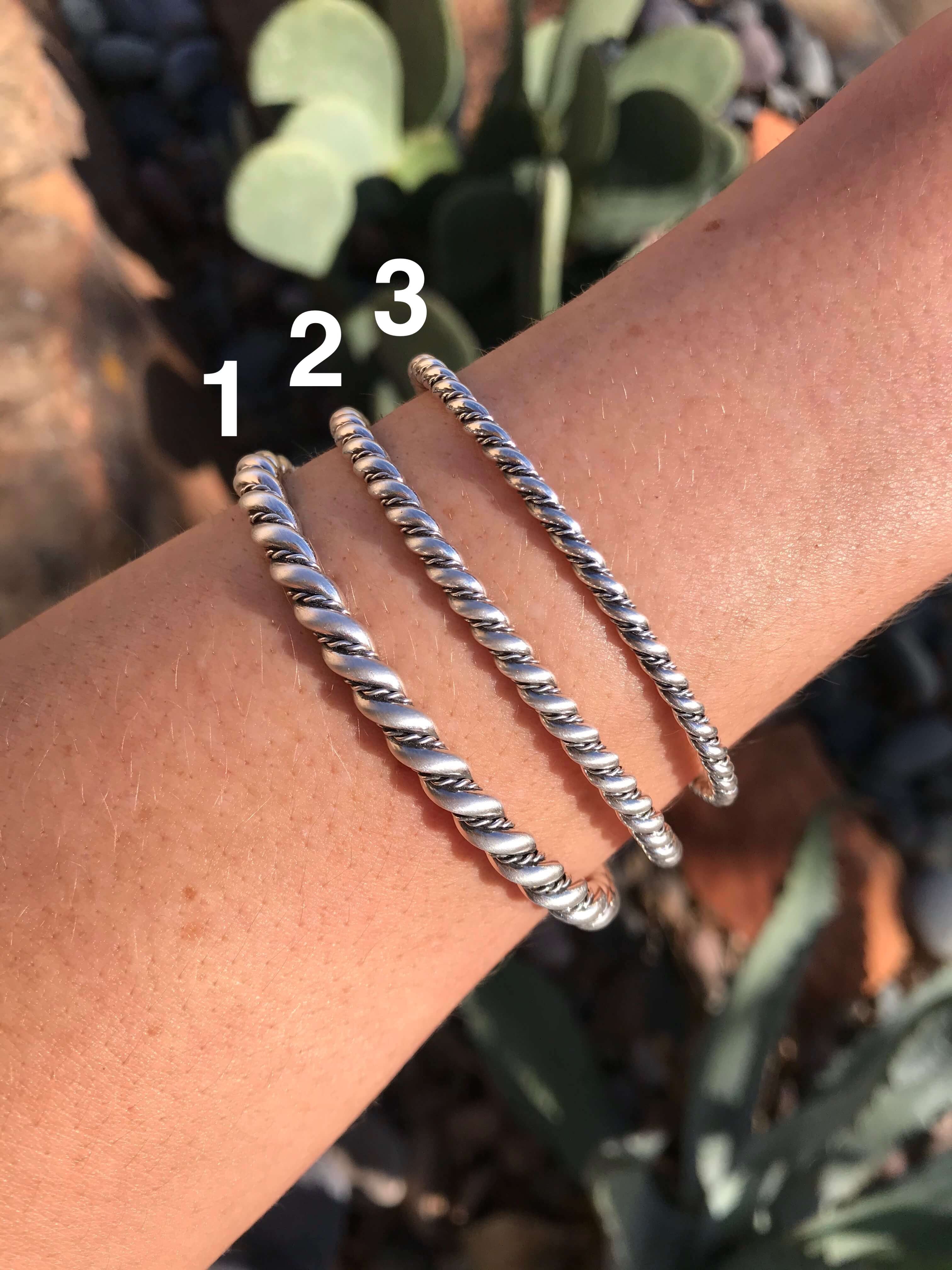 The Hondo Sterling Rope Cuffs-Bracelets & Cuffs-Calli Co., Turquoise and Silver Jewelry, Native American Handmade, Zuni Tribe, Navajo Tribe, Brock Texas