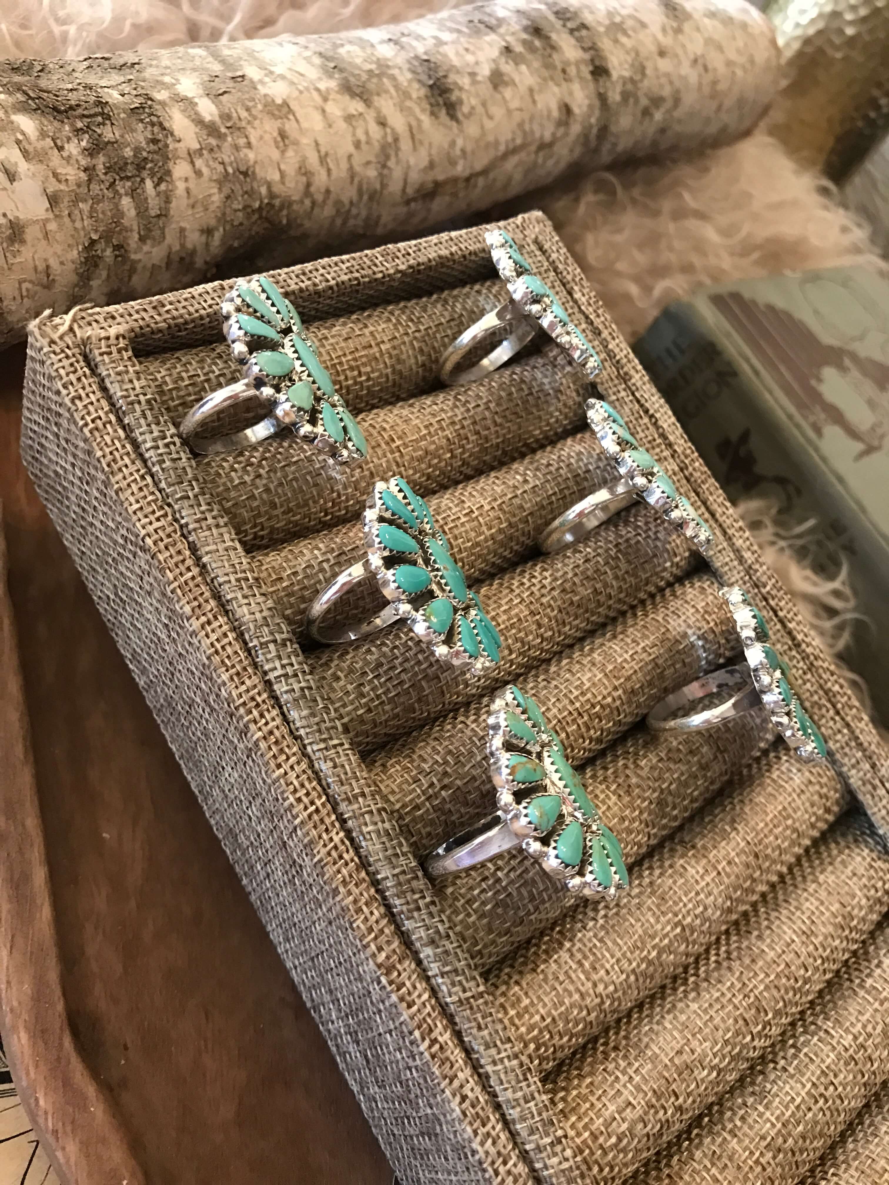 The Willis Adjustable Turquoise Cluster Rings-Rings-Calli Co., Turquoise and Silver Jewelry, Native American Handmade, Zuni Tribe, Navajo Tribe, Brock Texas