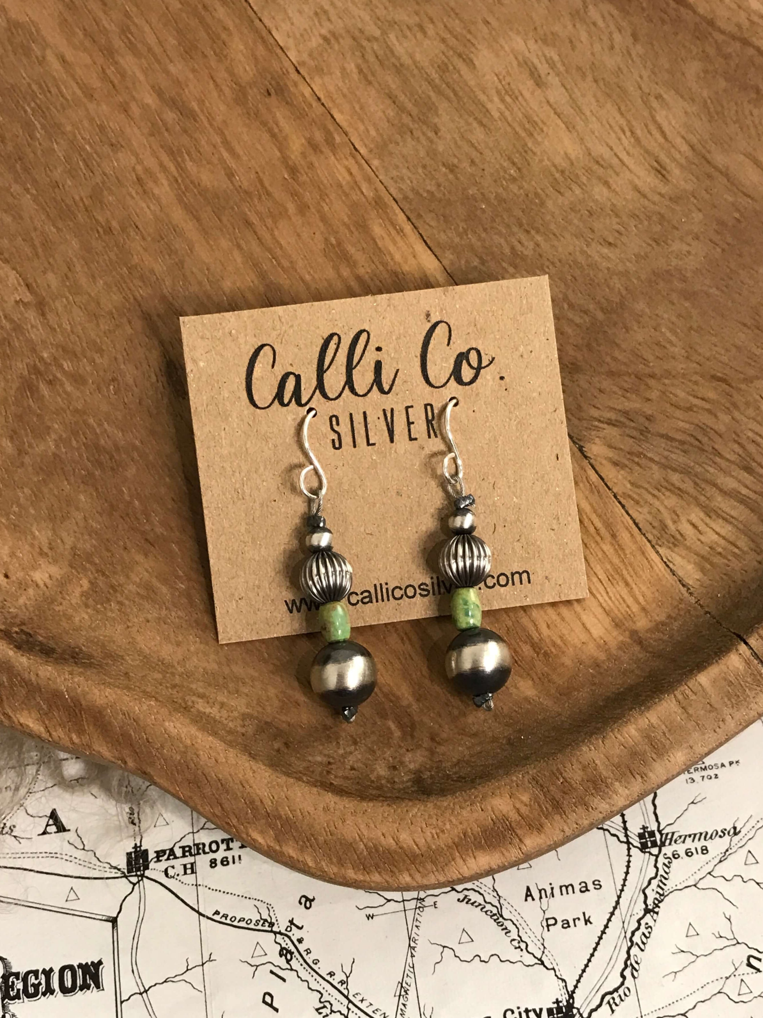 The Hernando Earrings-Earrings-Calli Co., Turquoise and Silver Jewelry, Native American Handmade, Zuni Tribe, Navajo Tribe, Brock Texas