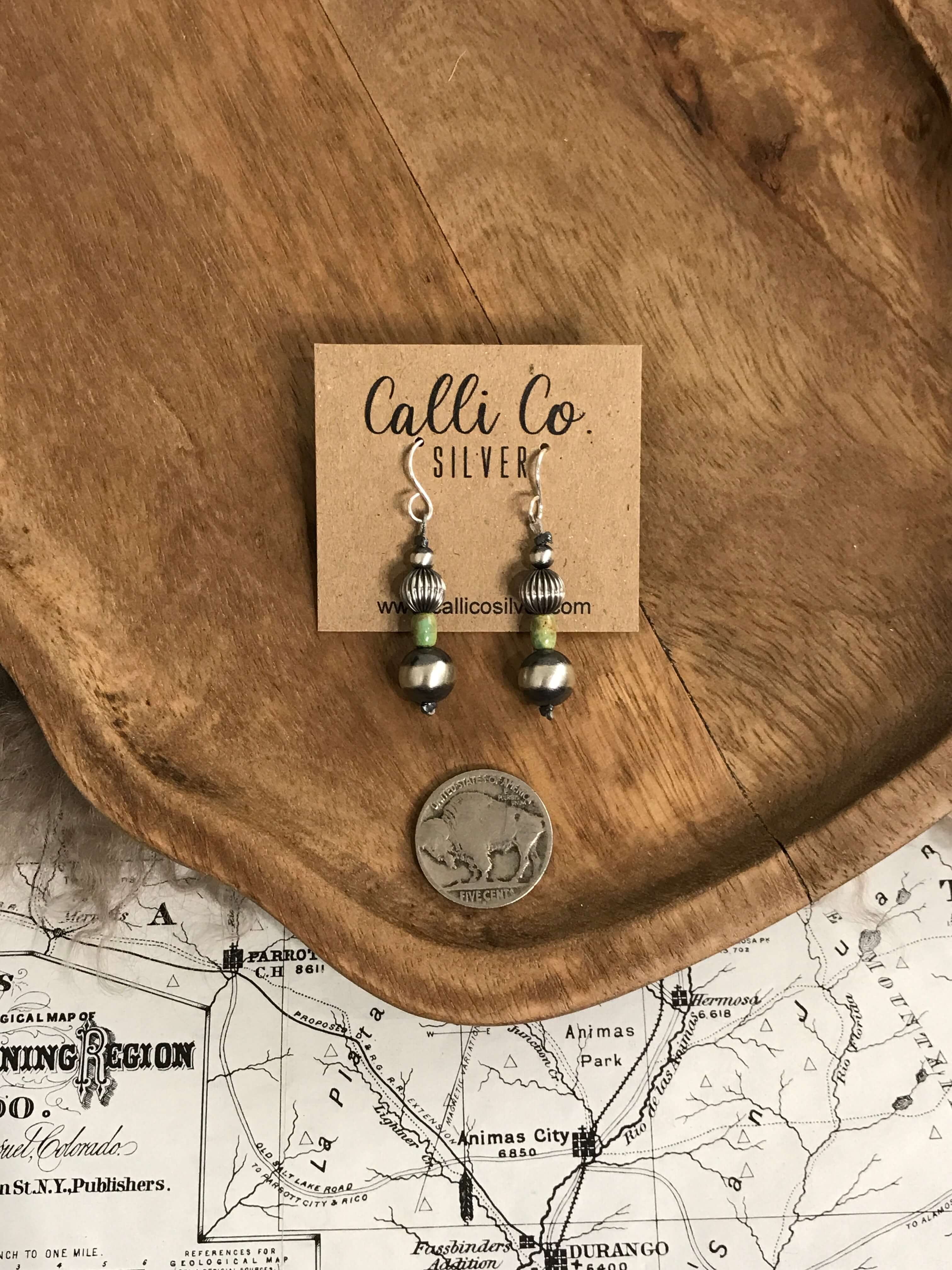 The Hernando Earrings-Earrings-Calli Co., Turquoise and Silver Jewelry, Native American Handmade, Zuni Tribe, Navajo Tribe, Brock Texas