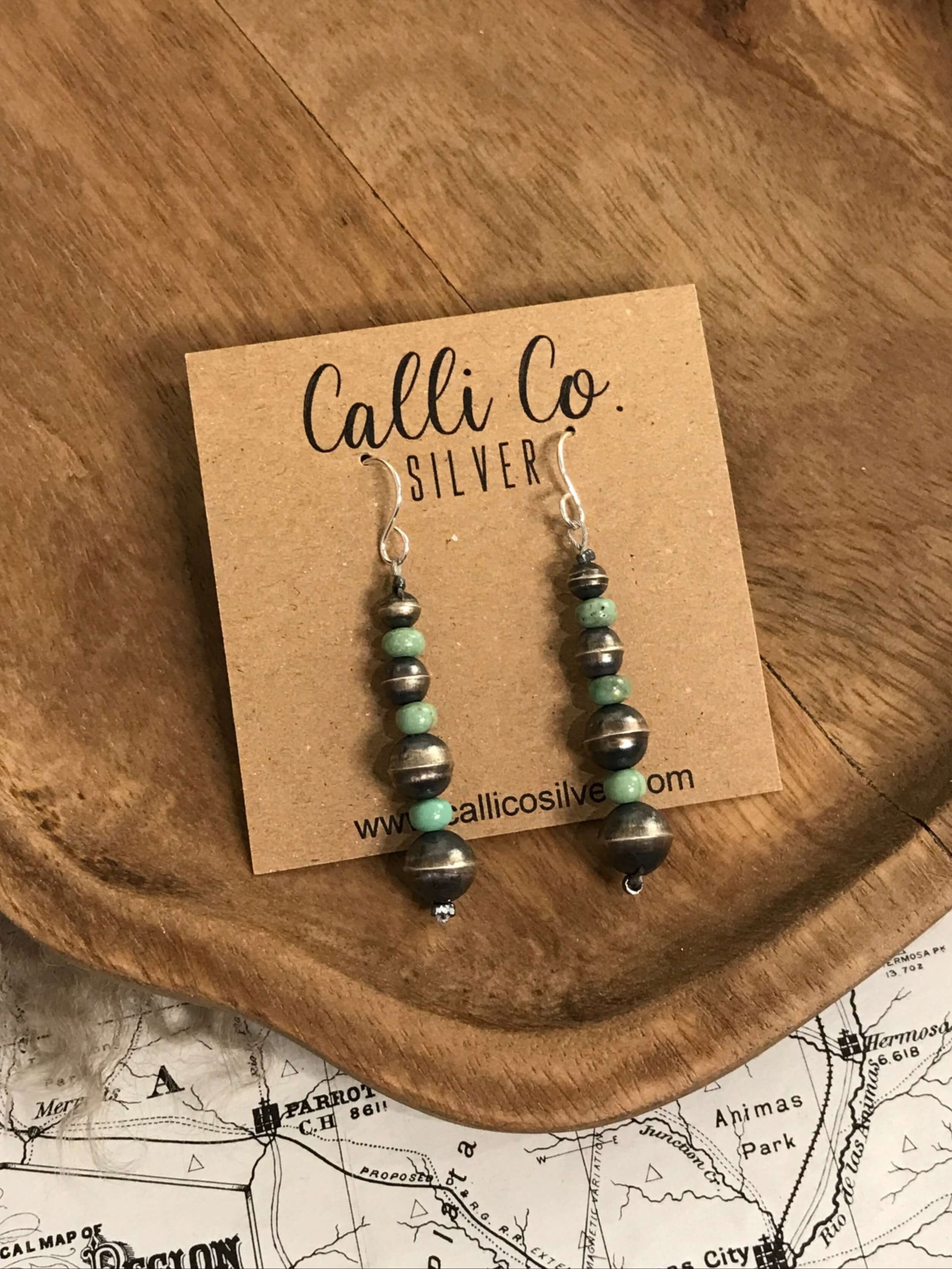 The Geneva Earrings-Earrings-Calli Co., Turquoise and Silver Jewelry, Native American Handmade, Zuni Tribe, Navajo Tribe, Brock Texas