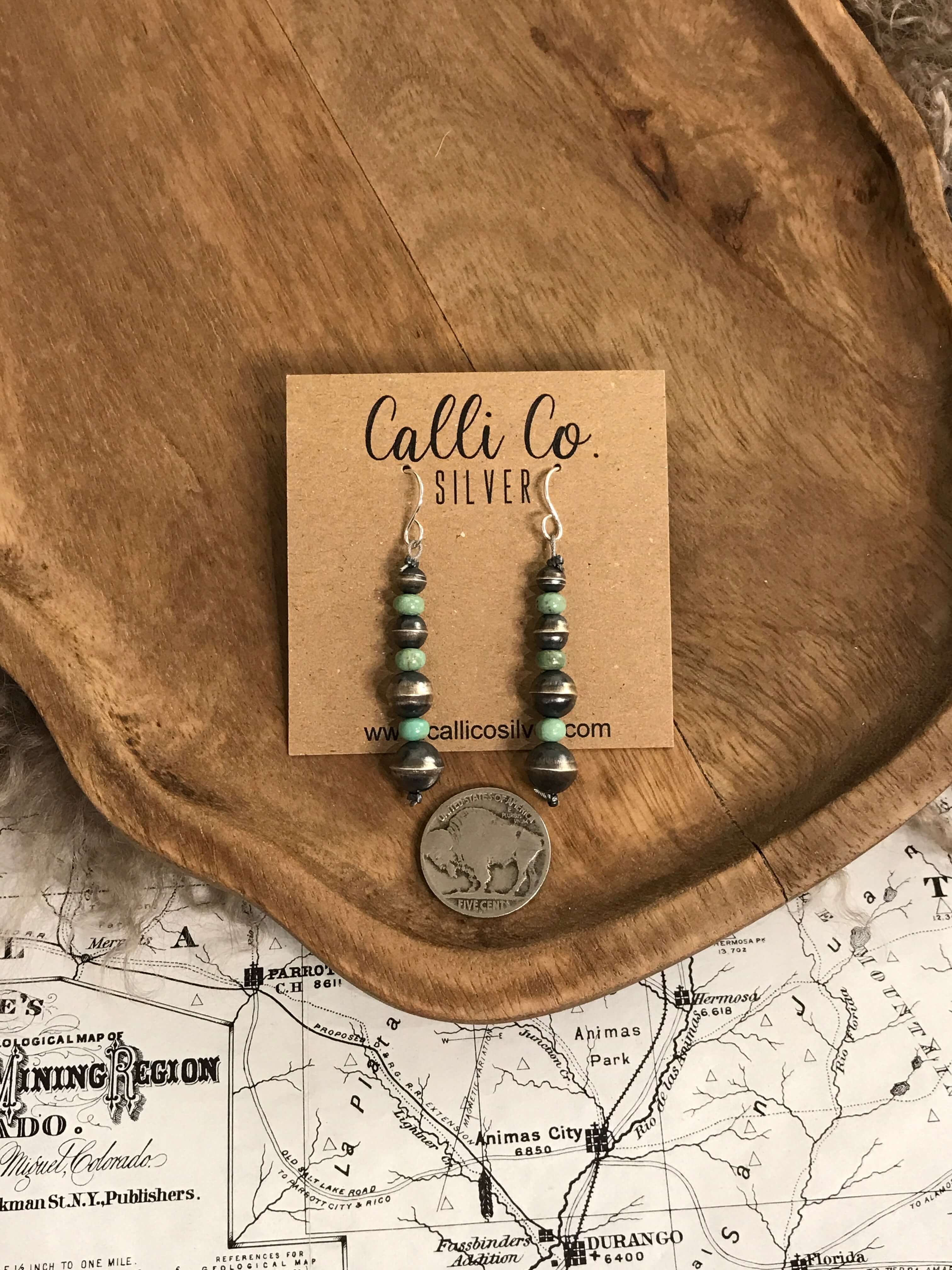 The Geneva Earrings-Earrings-Calli Co., Turquoise and Silver Jewelry, Native American Handmade, Zuni Tribe, Navajo Tribe, Brock Texas