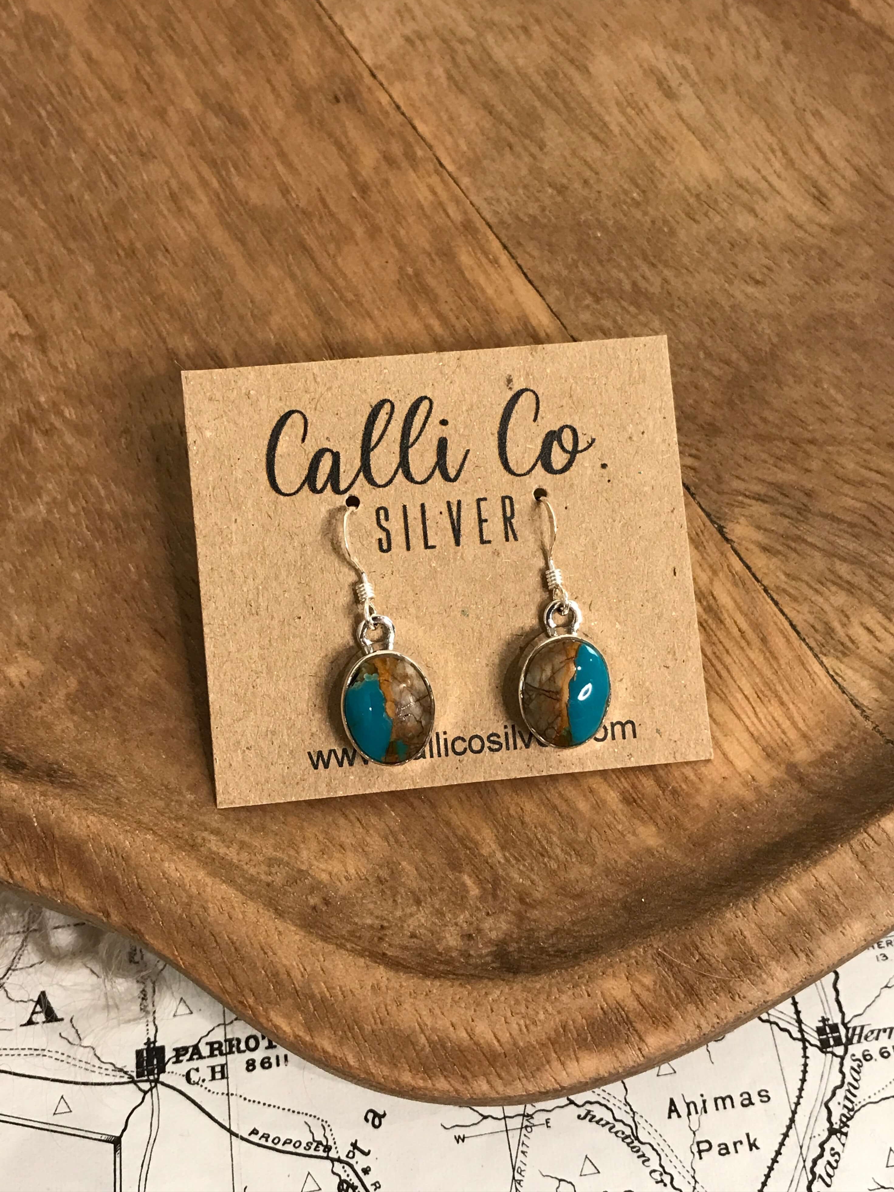 The Turquoise Dangle Earrings, 38-Earrings-Calli Co., Turquoise and Silver Jewelry, Native American Handmade, Zuni Tribe, Navajo Tribe, Brock Texas