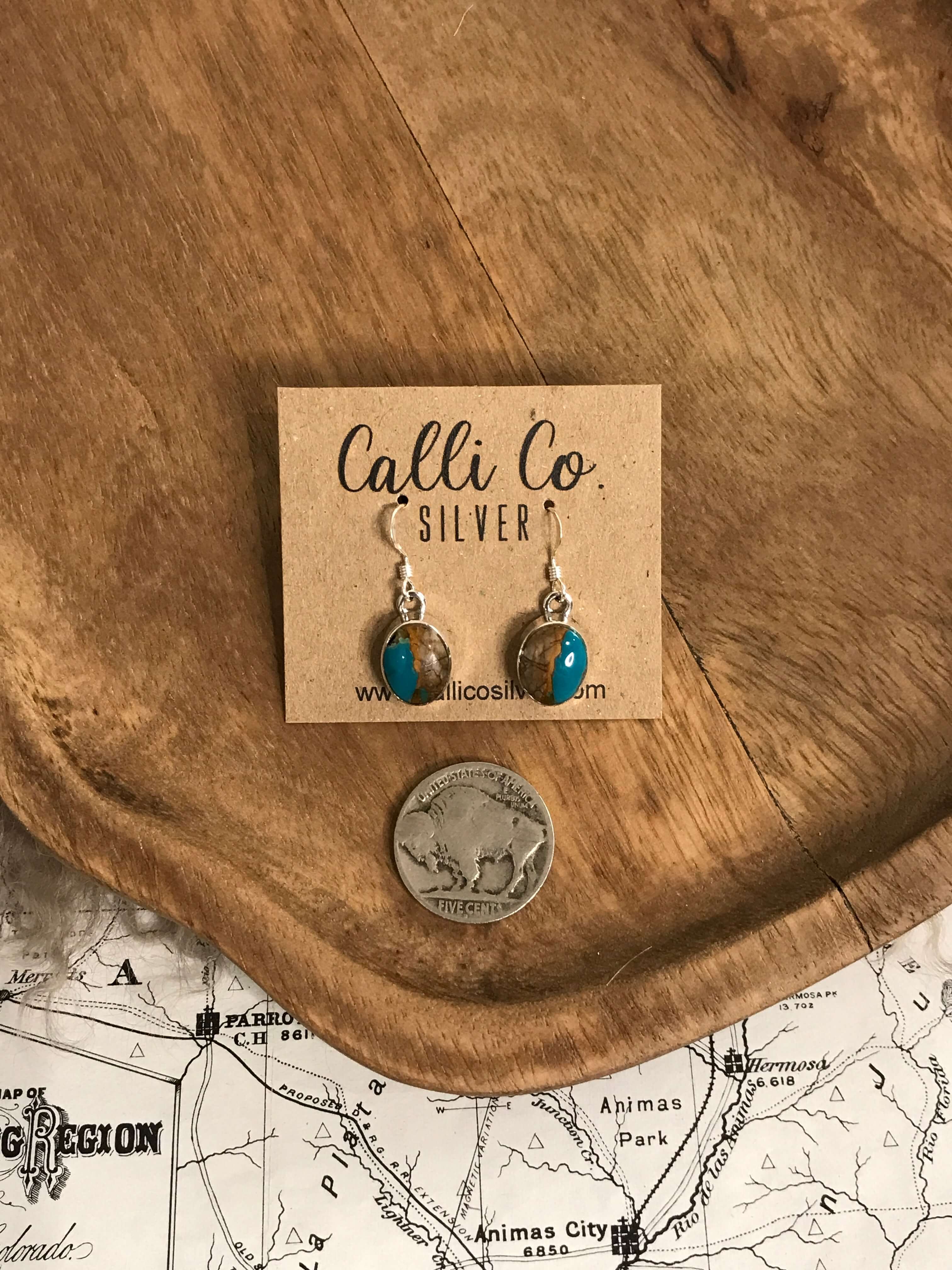 The Turquoise Dangle Earrings, 38-Earrings-Calli Co., Turquoise and Silver Jewelry, Native American Handmade, Zuni Tribe, Navajo Tribe, Brock Texas