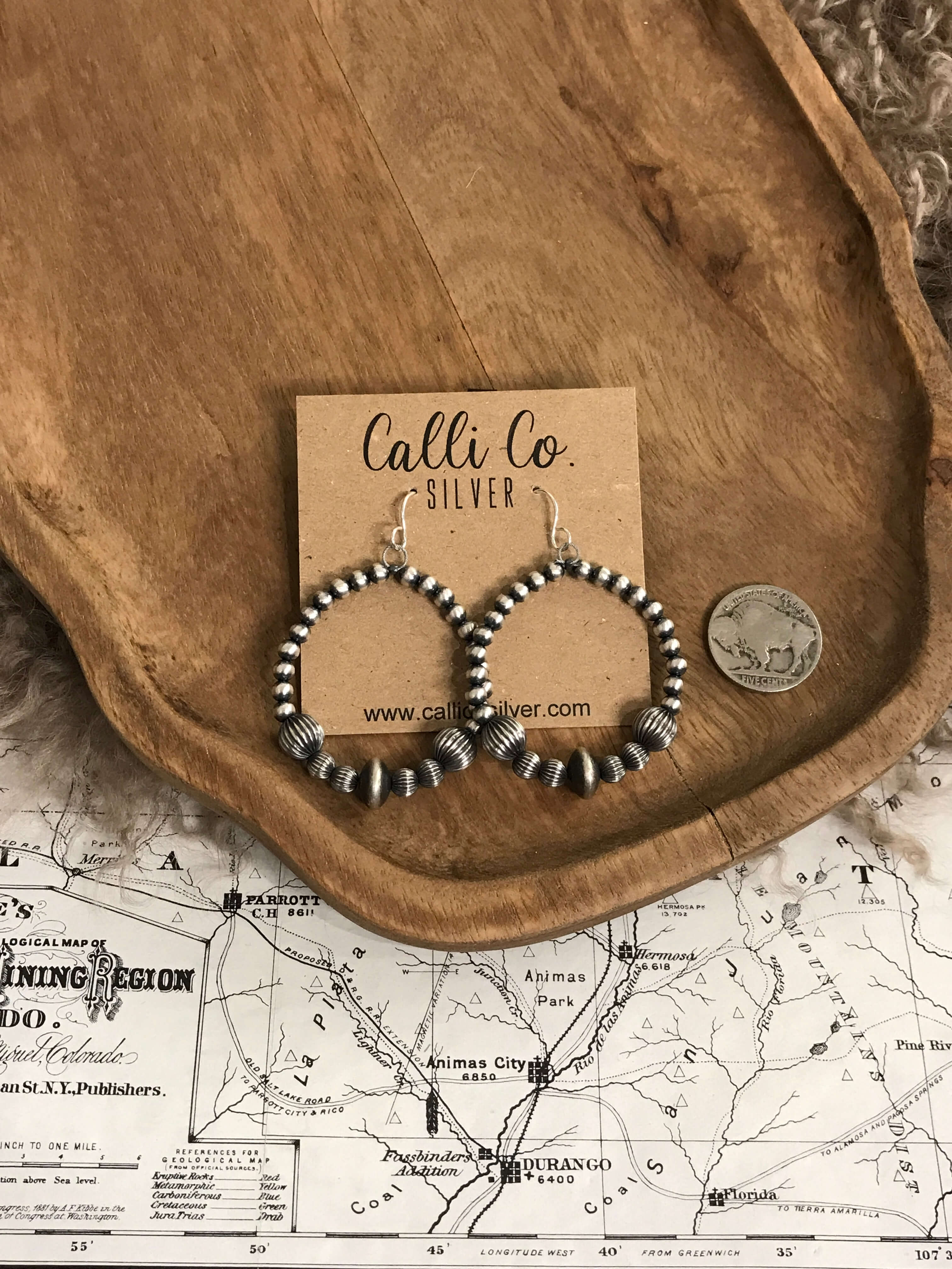 The Columbia Pearl Hoop Earrings-Earrings-Calli Co., Turquoise and Silver Jewelry, Native American Handmade, Zuni Tribe, Navajo Tribe, Brock Texas