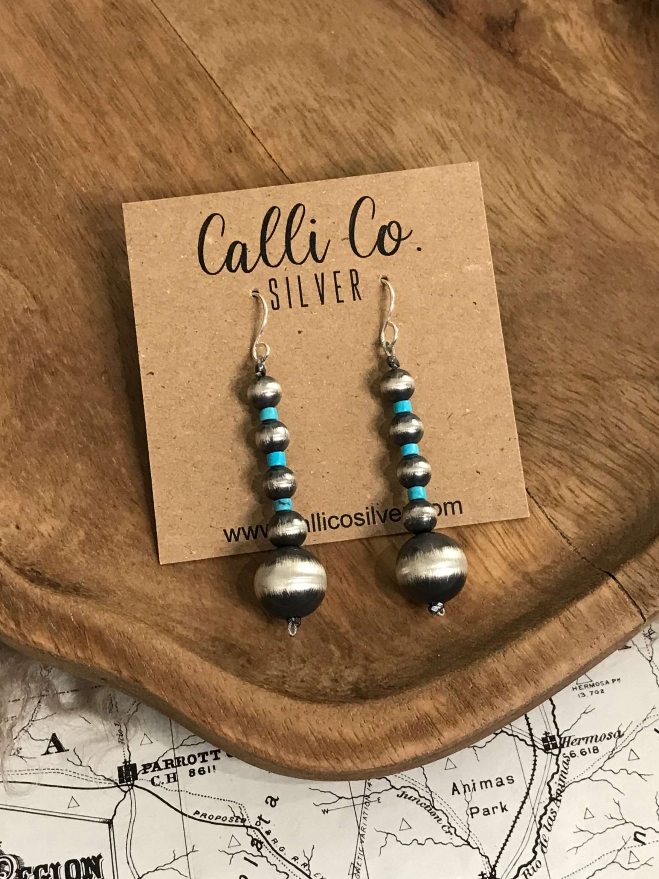The Dally Earrings-Earrings-Calli Co., Turquoise and Silver Jewelry, Native American Handmade, Zuni Tribe, Navajo Tribe, Brock Texas