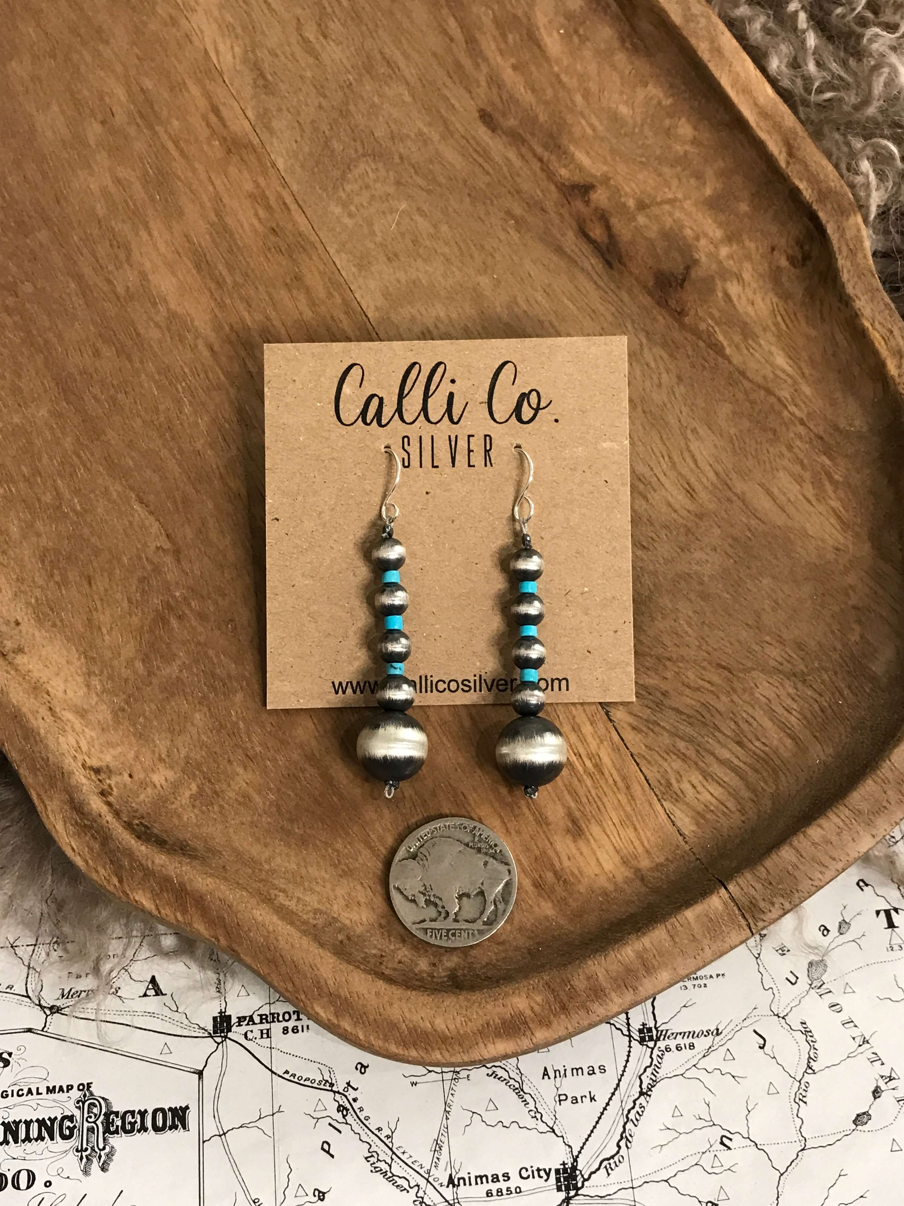 The Dally Earrings-Earrings-Calli Co., Turquoise and Silver Jewelry, Native American Handmade, Zuni Tribe, Navajo Tribe, Brock Texas