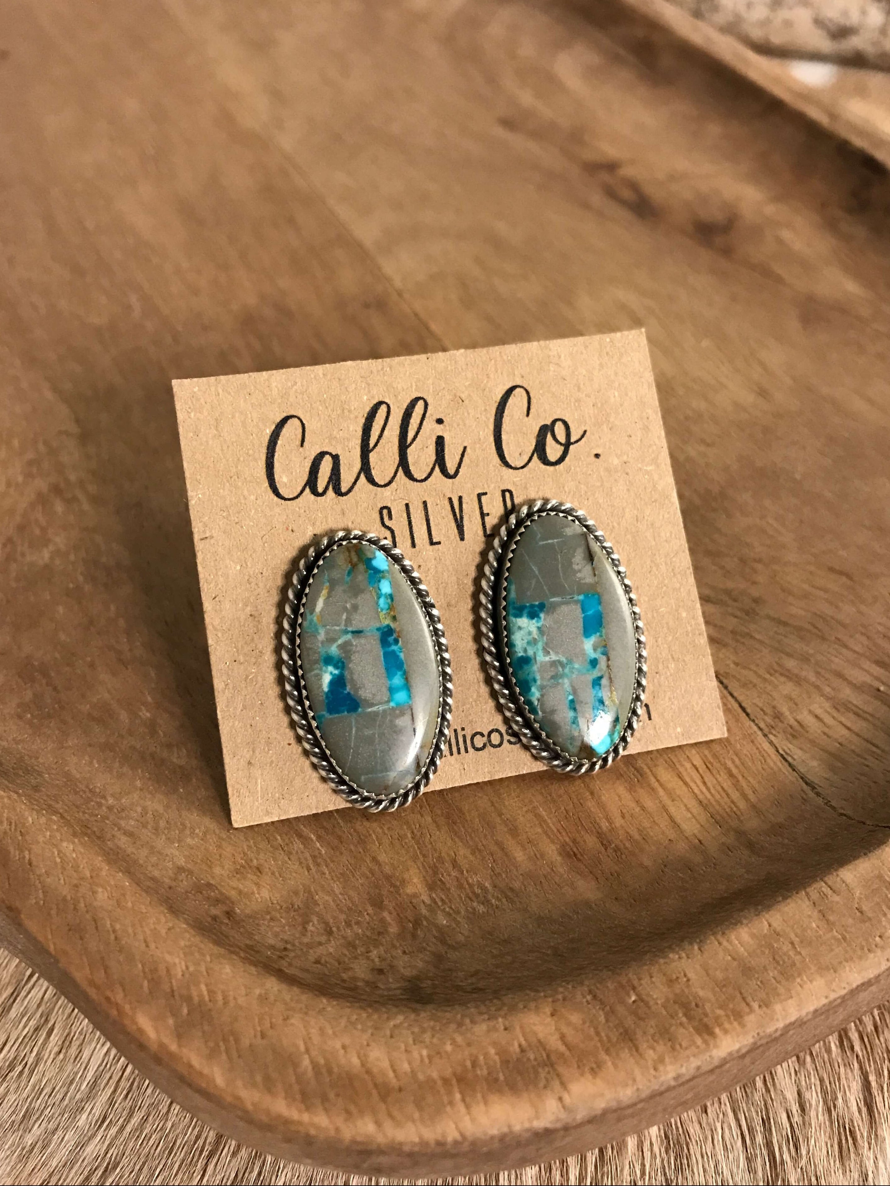 The Turquoise Studs, 1-Earrings-Calli Co., Turquoise and Silver Jewelry, Native American Handmade, Zuni Tribe, Navajo Tribe, Brock Texas