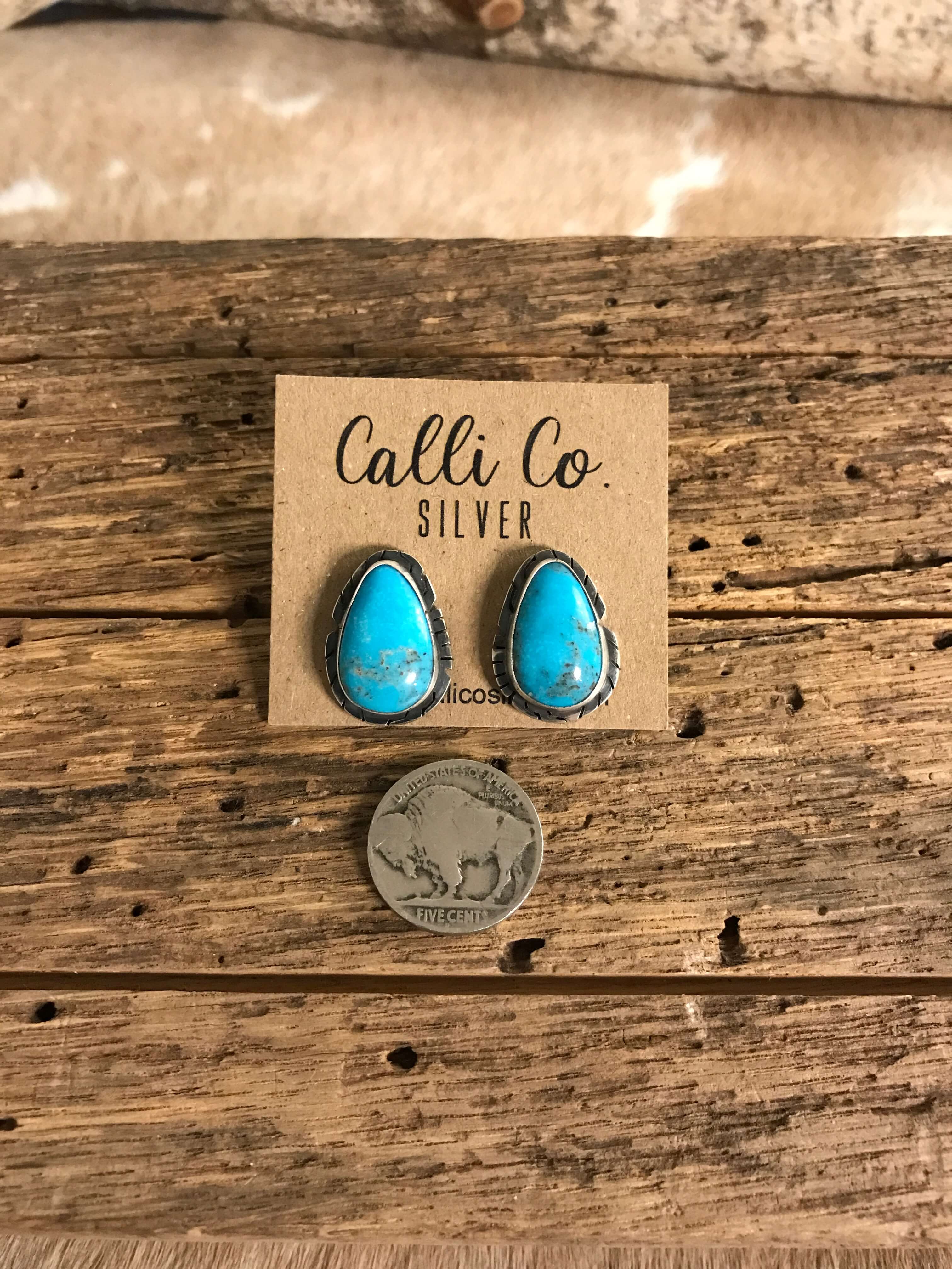 The Turquoise Studs, 3-Earrings-Calli Co., Turquoise and Silver Jewelry, Native American Handmade, Zuni Tribe, Navajo Tribe, Brock Texas