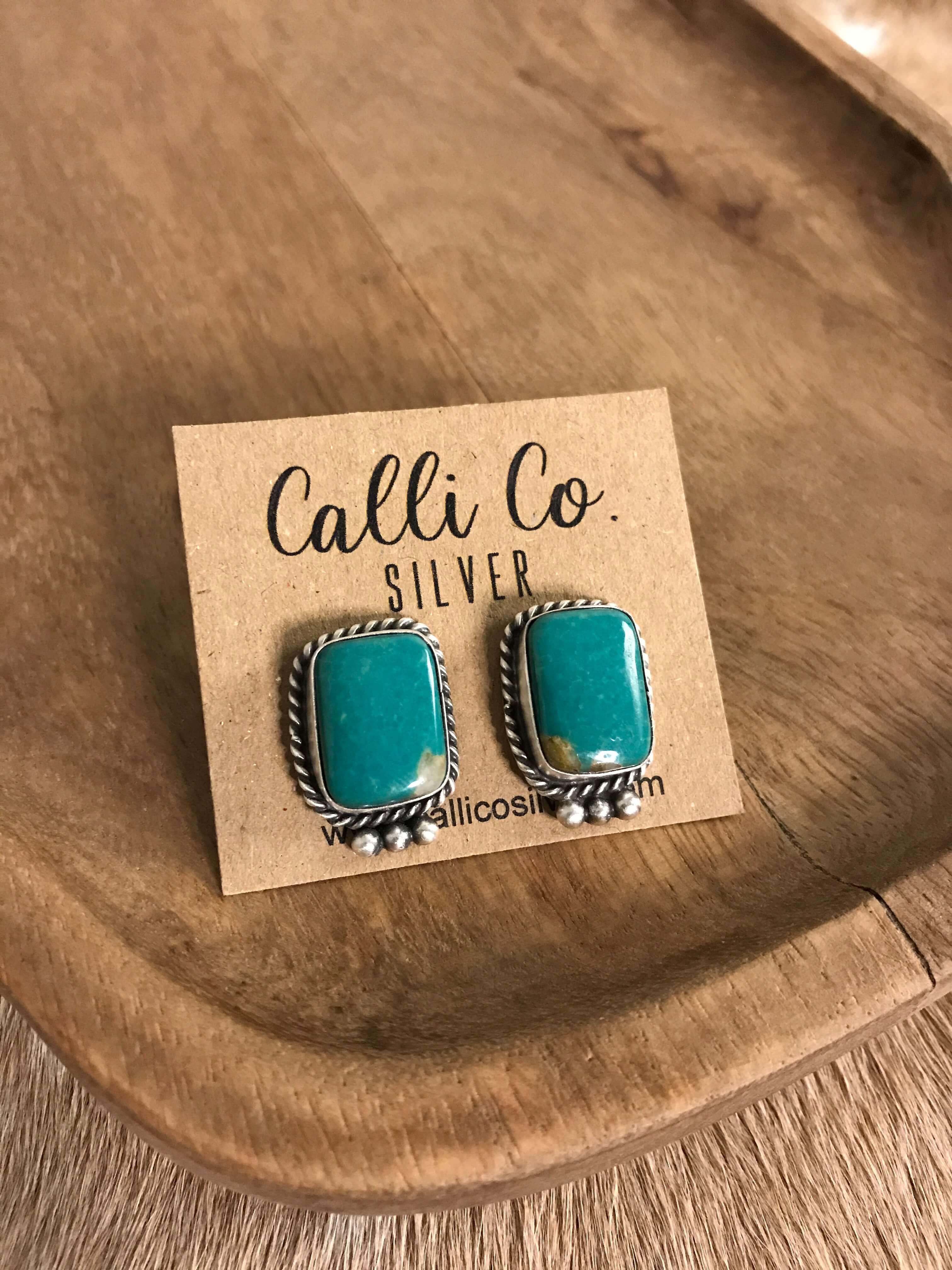 The Turquoise Studs, 14-Earrings-Calli Co., Turquoise and Silver Jewelry, Native American Handmade, Zuni Tribe, Navajo Tribe, Brock Texas