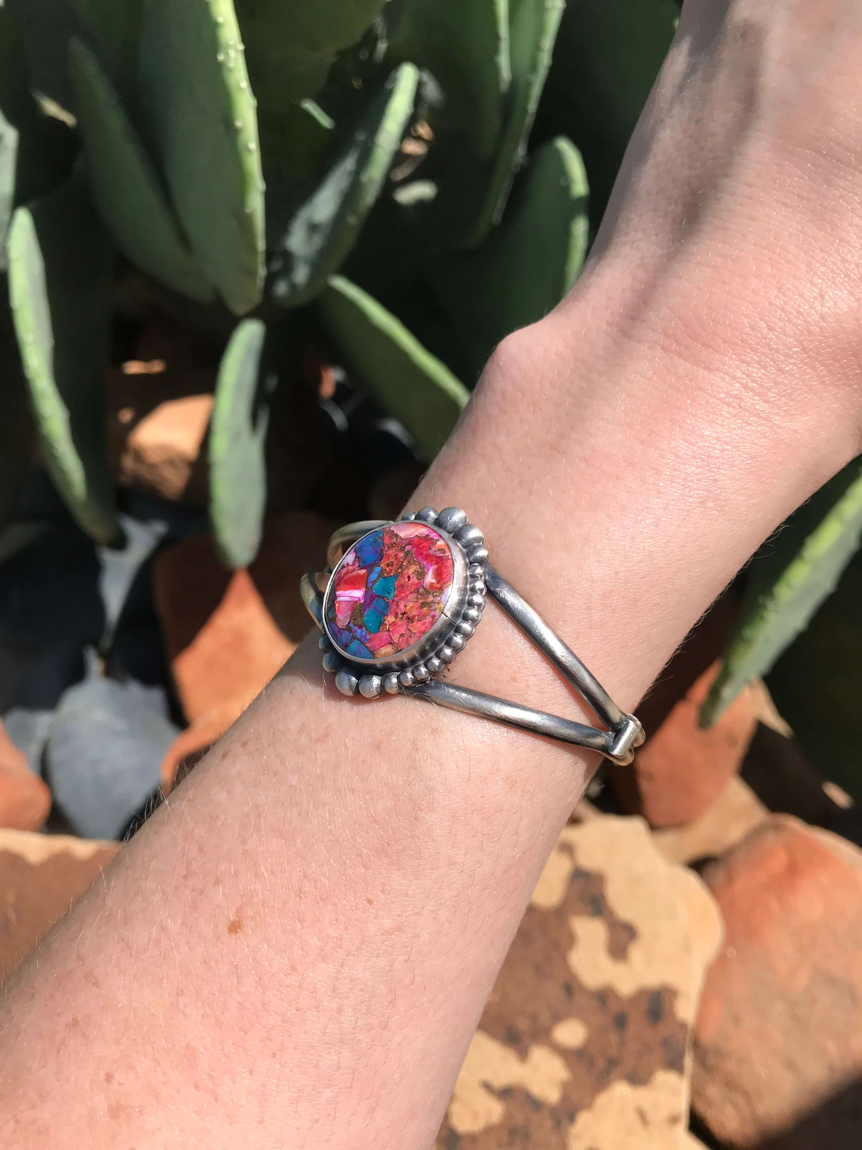 The Dahlia Cuff, 3-Bracelets & Cuffs-Calli Co., Turquoise and Silver Jewelry, Native American Handmade, Zuni Tribe, Navajo Tribe, Brock Texas