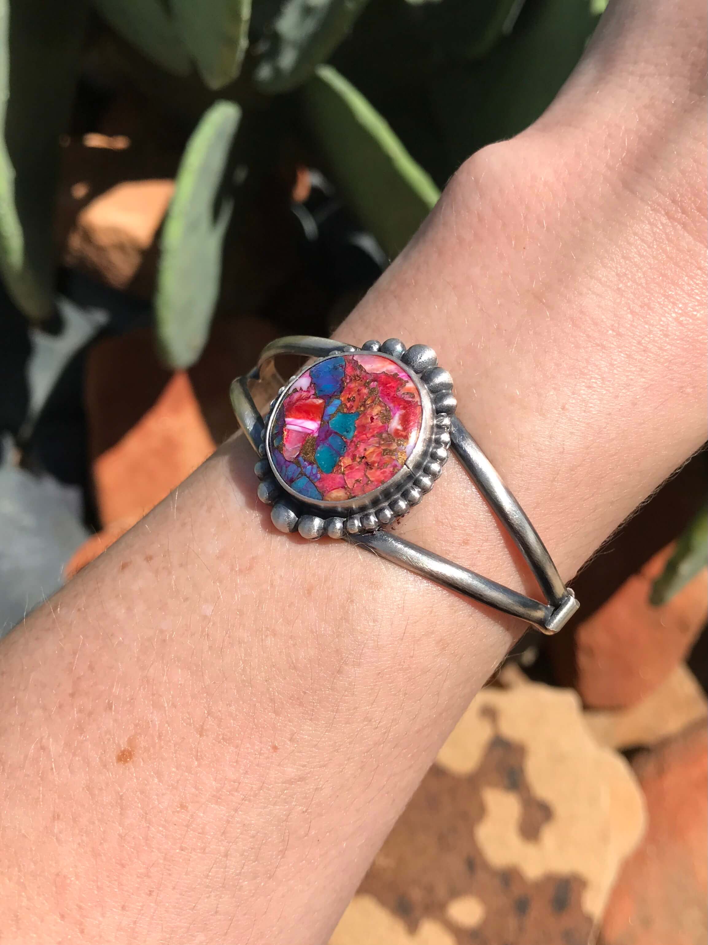 The Dahlia Cuff, 3-Bracelets & Cuffs-Calli Co., Turquoise and Silver Jewelry, Native American Handmade, Zuni Tribe, Navajo Tribe, Brock Texas