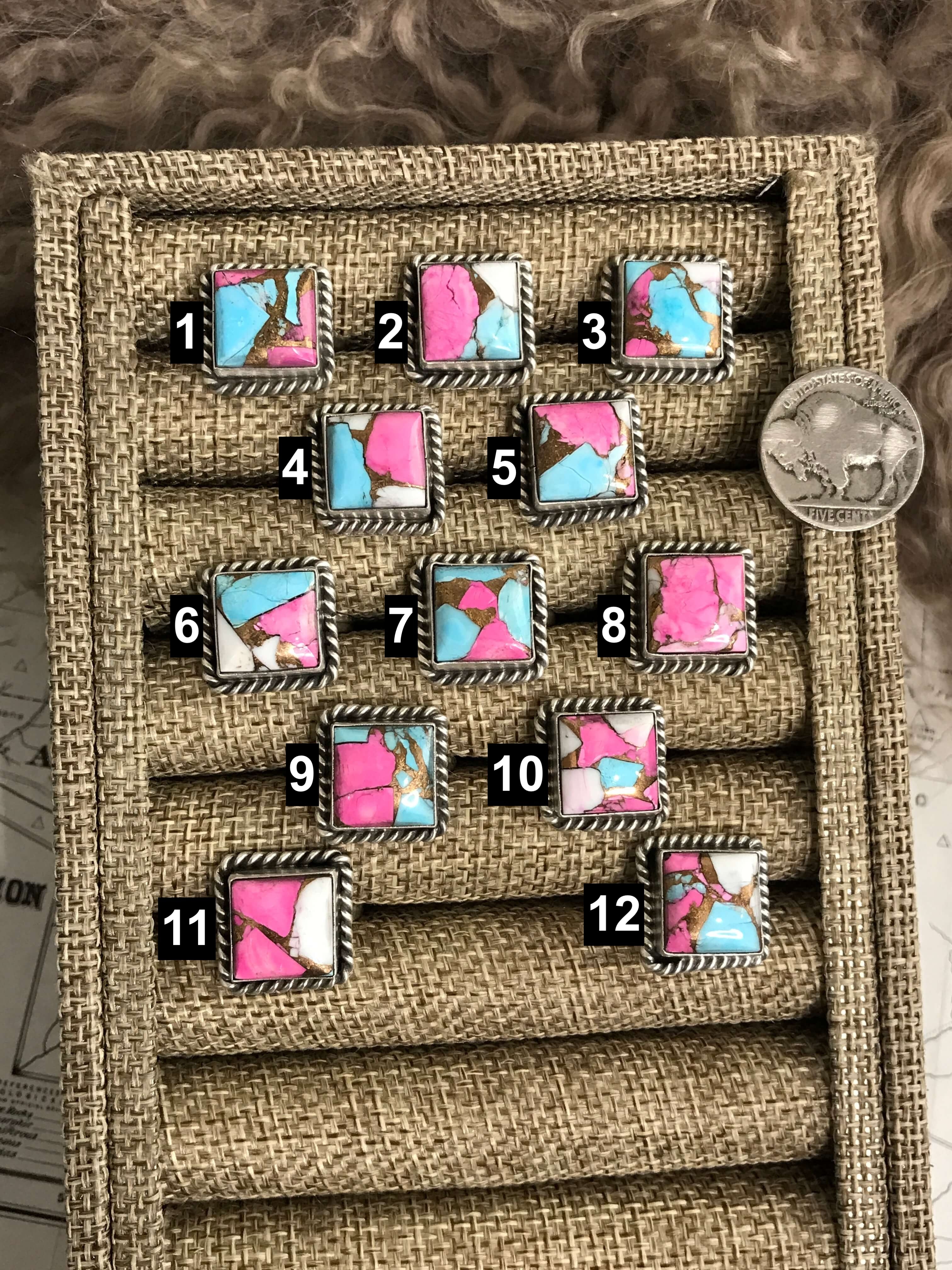 The Cotton Candy Square Adjustable Rings-Rings-Calli Co., Turquoise and Silver Jewelry, Native American Handmade, Zuni Tribe, Navajo Tribe, Brock Texas