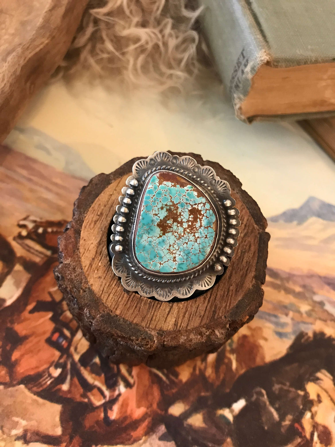 The Yarrow Point Ring 1, Sz 9.75-Rings-Calli Co., Turquoise and Silver Jewelry, Native American Handmade, Zuni Tribe, Navajo Tribe, Brock Texas