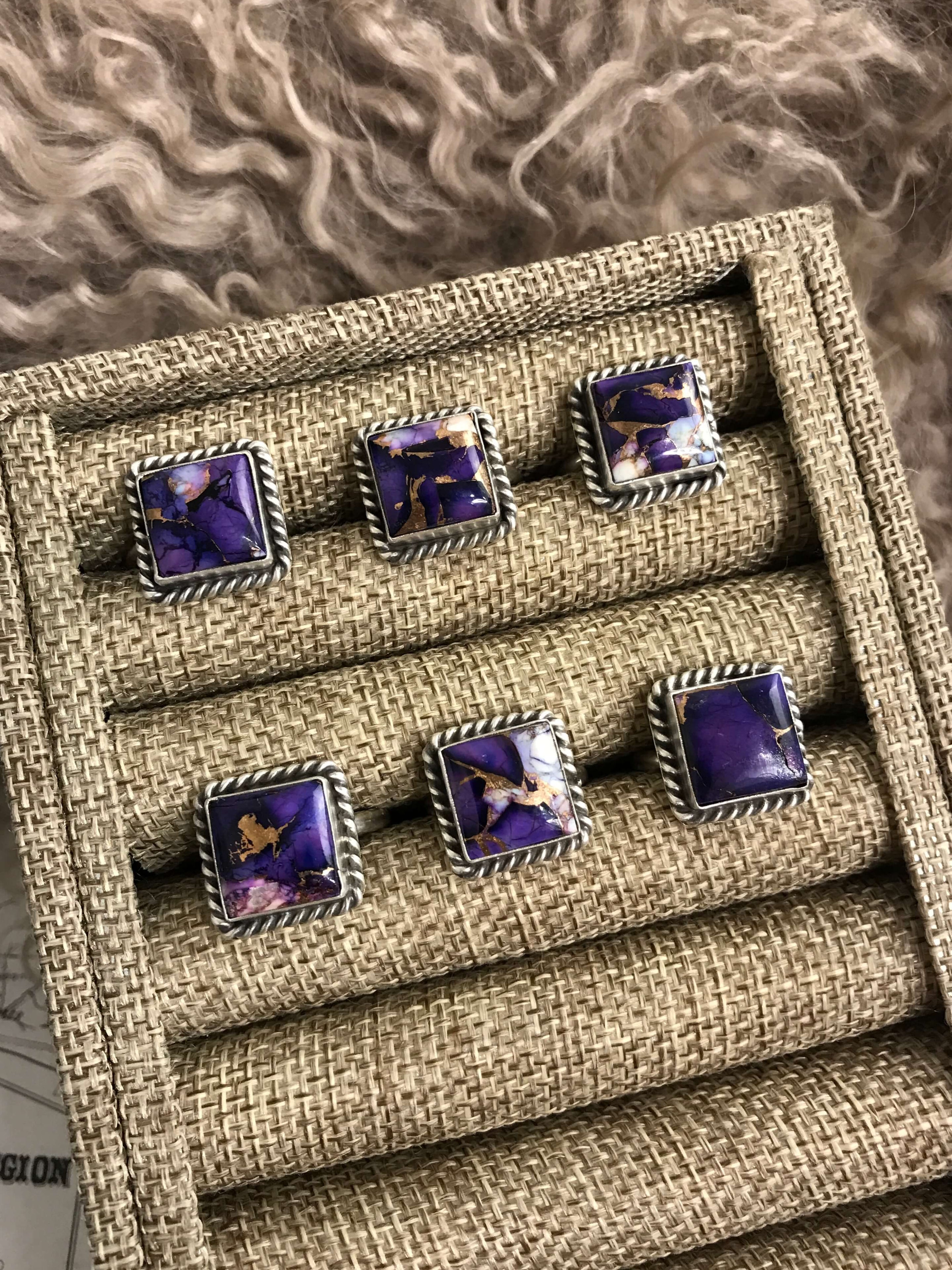 The Purple Dahlia Adjustable Rings-Rings-Calli Co., Turquoise and Silver Jewelry, Native American Handmade, Zuni Tribe, Navajo Tribe, Brock Texas