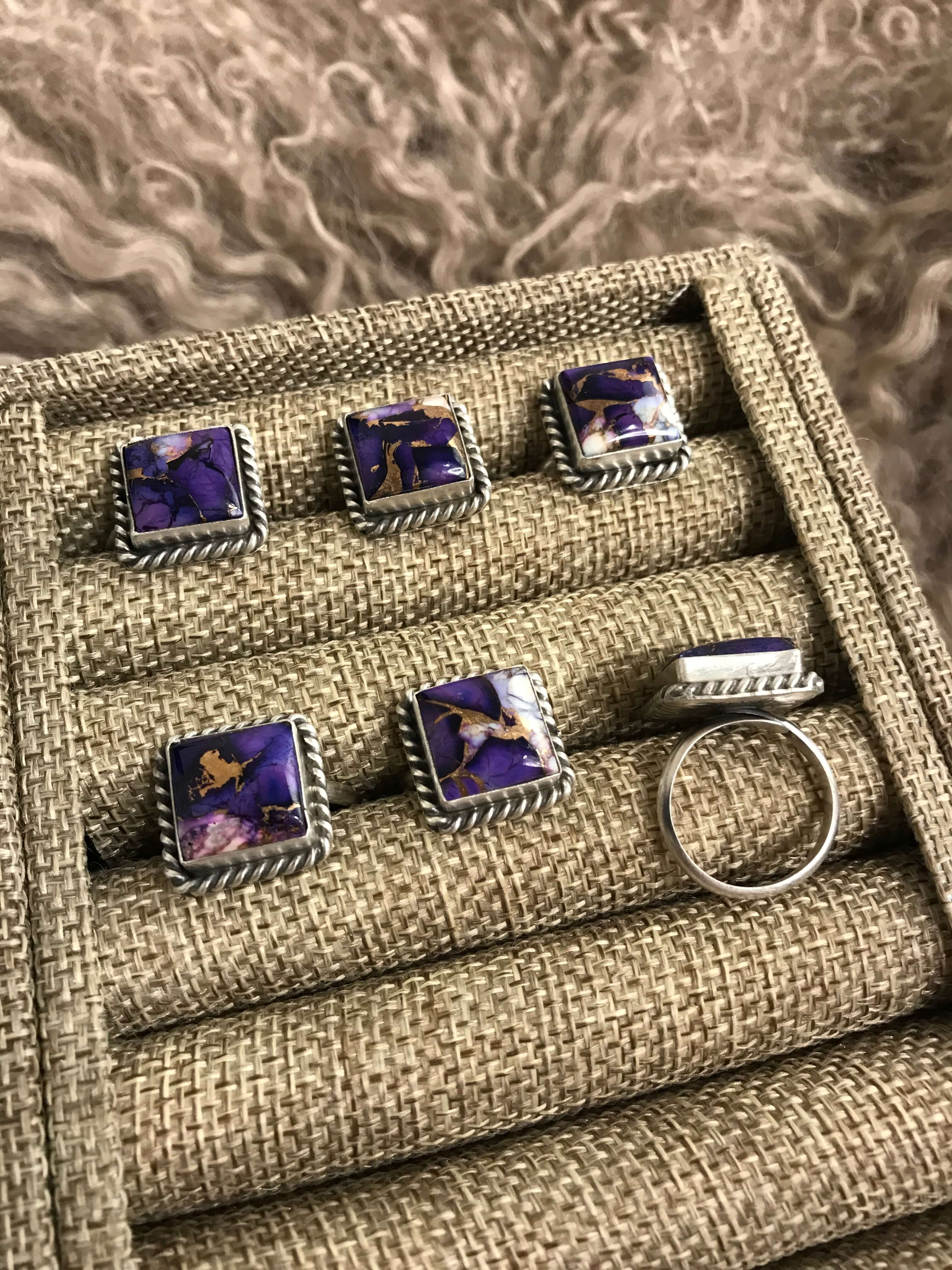 The Purple Dahlia Adjustable Rings-Rings-Calli Co., Turquoise and Silver Jewelry, Native American Handmade, Zuni Tribe, Navajo Tribe, Brock Texas