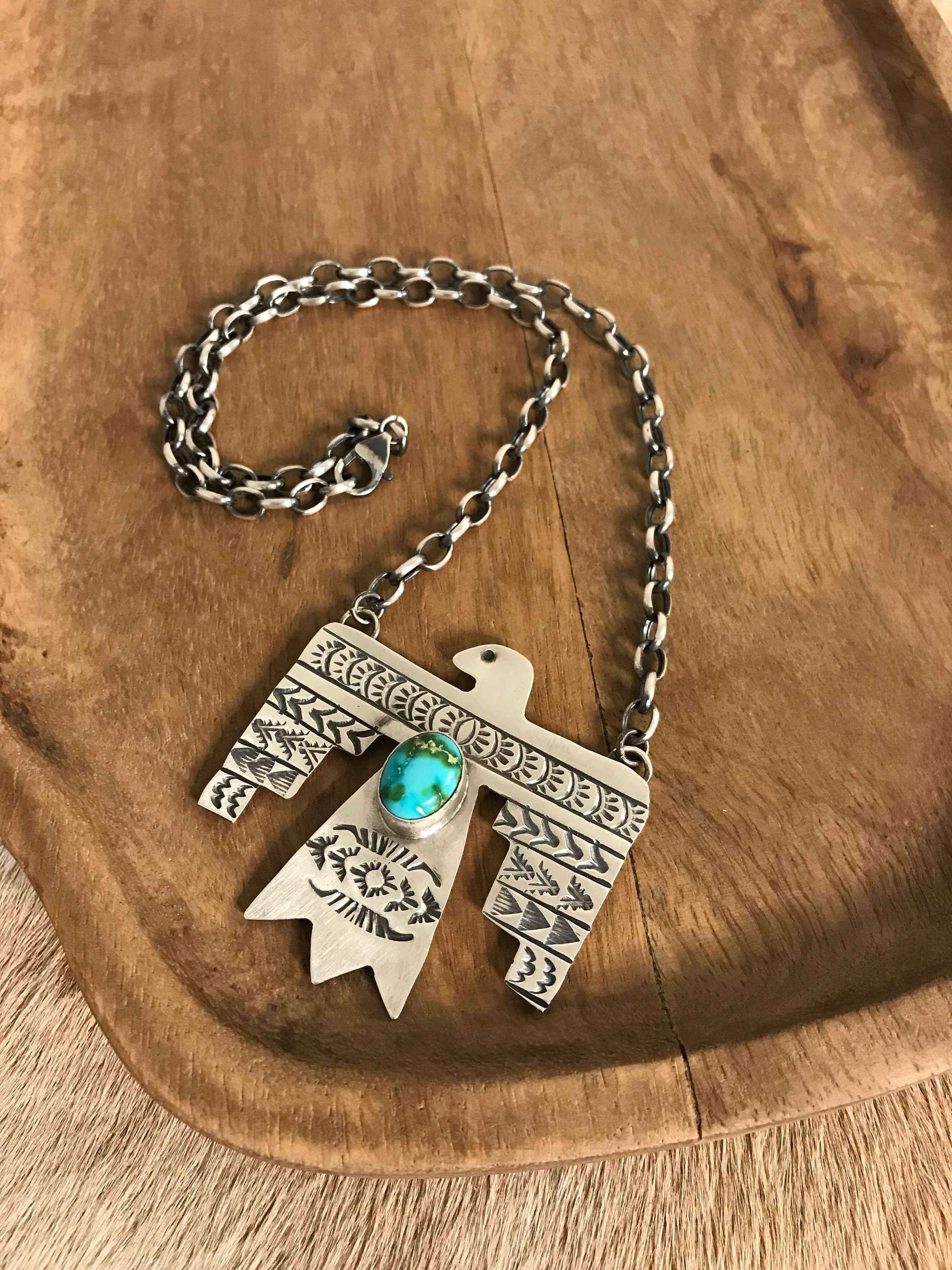 The Tahoka Thunderbird Necklace, 1-Necklaces-Calli Co., Turquoise and Silver Jewelry, Native American Handmade, Zuni Tribe, Navajo Tribe, Brock Texas