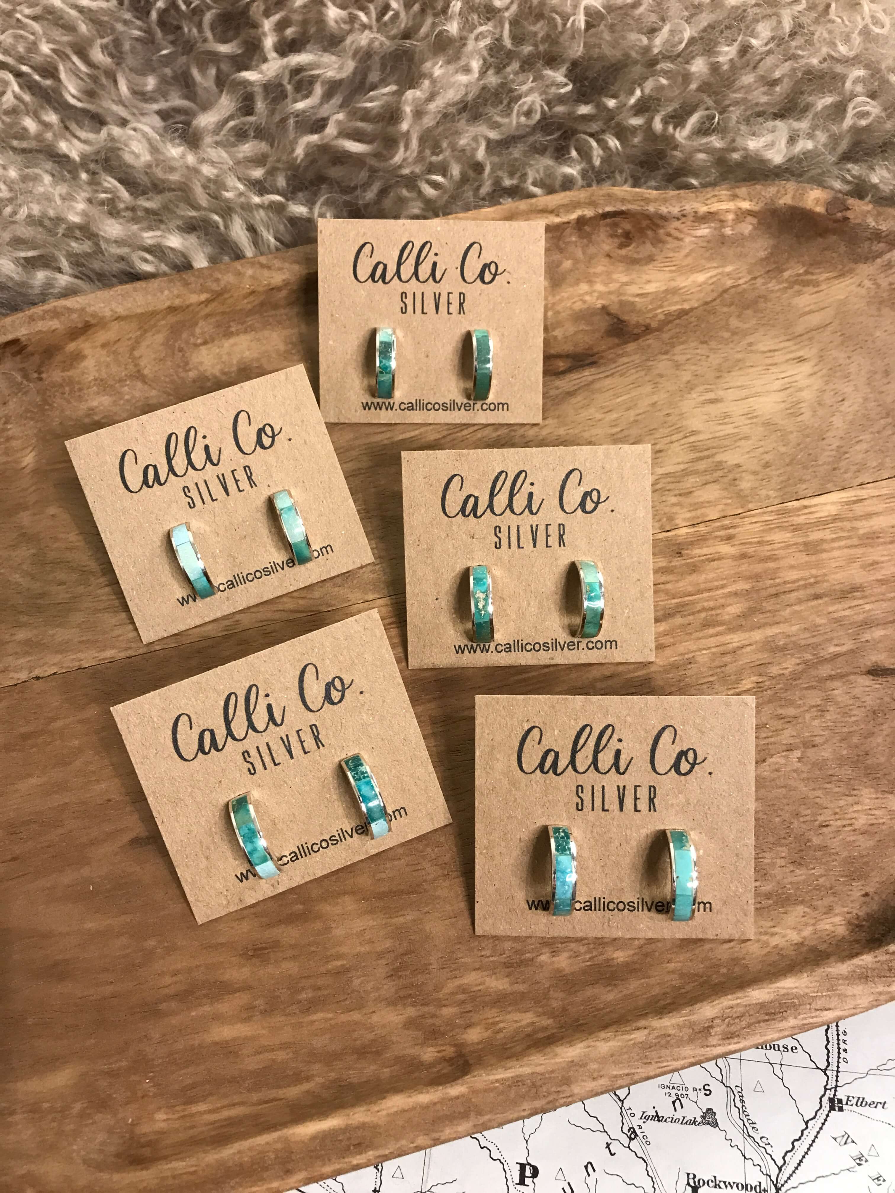 The Turquoise Inlay Hoops-Earrings-Calli Co., Turquoise and Silver Jewelry, Native American Handmade, Zuni Tribe, Navajo Tribe, Brock Texas