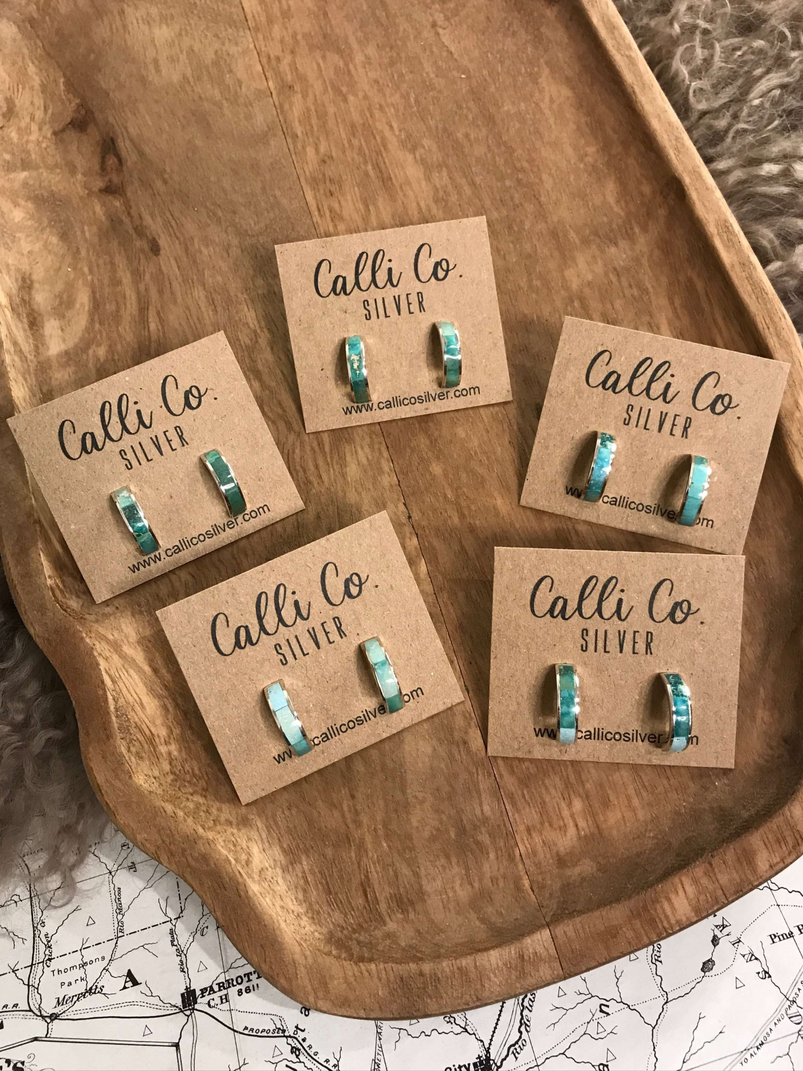 The Turquoise Inlay Hoops-Earrings-Calli Co., Turquoise and Silver Jewelry, Native American Handmade, Zuni Tribe, Navajo Tribe, Brock Texas