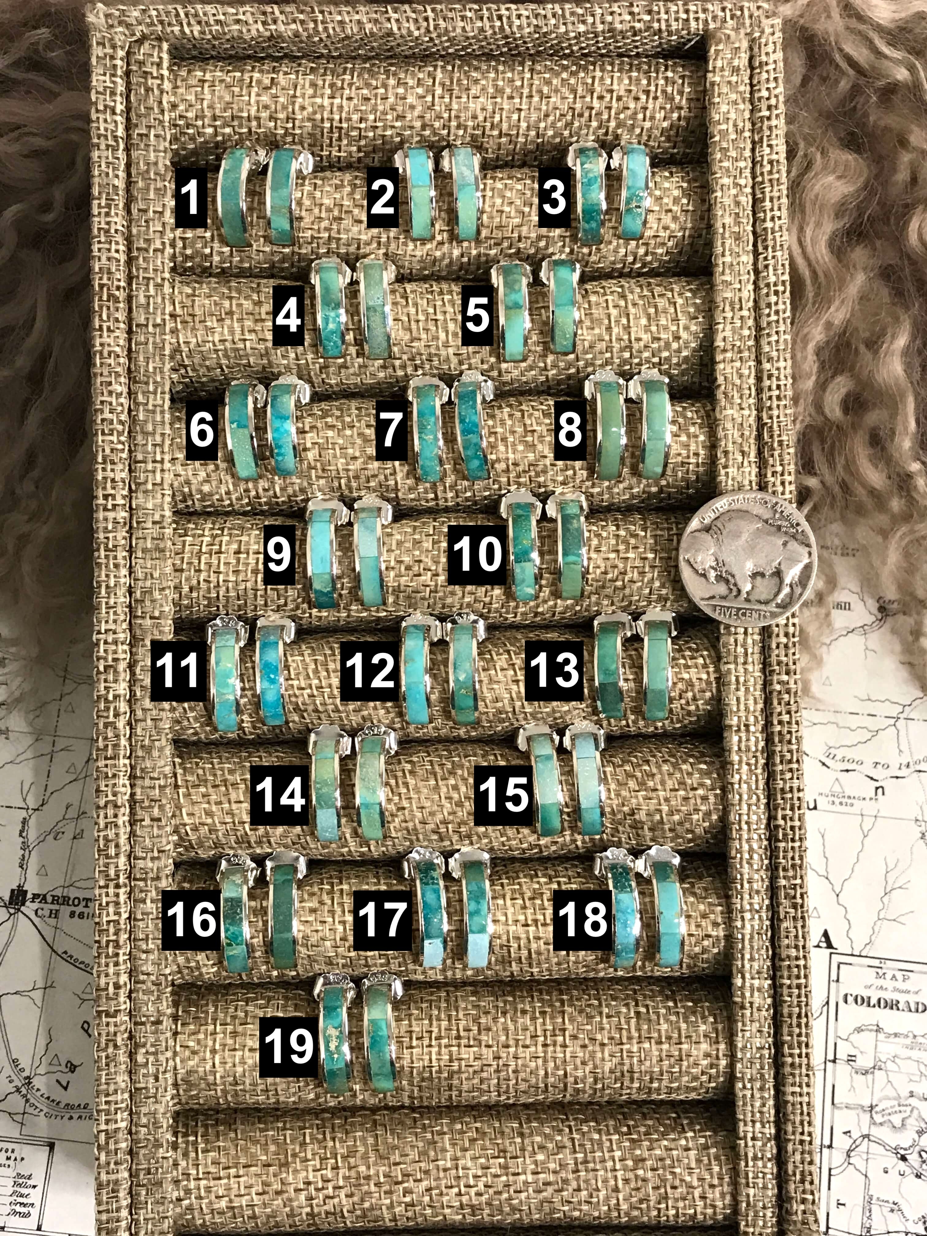 The Turquoise Inlay Hoops-Earrings-Calli Co., Turquoise and Silver Jewelry, Native American Handmade, Zuni Tribe, Navajo Tribe, Brock Texas