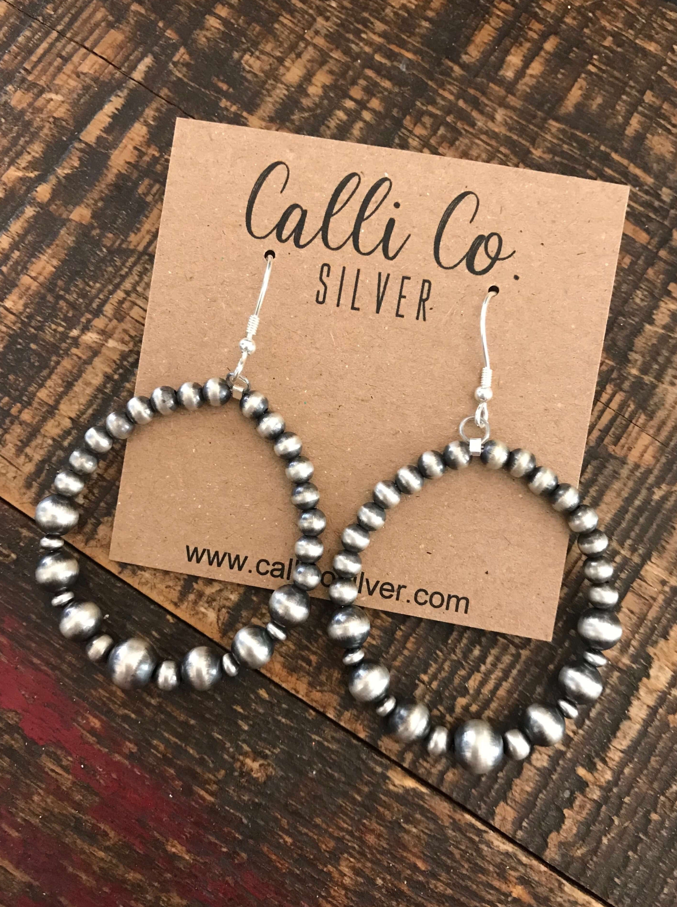 The Dixon Pearl Hoop Earrings-Earrings-Calli Co., Turquoise and Silver Jewelry, Native American Handmade, Zuni Tribe, Navajo Tribe, Brock Texas