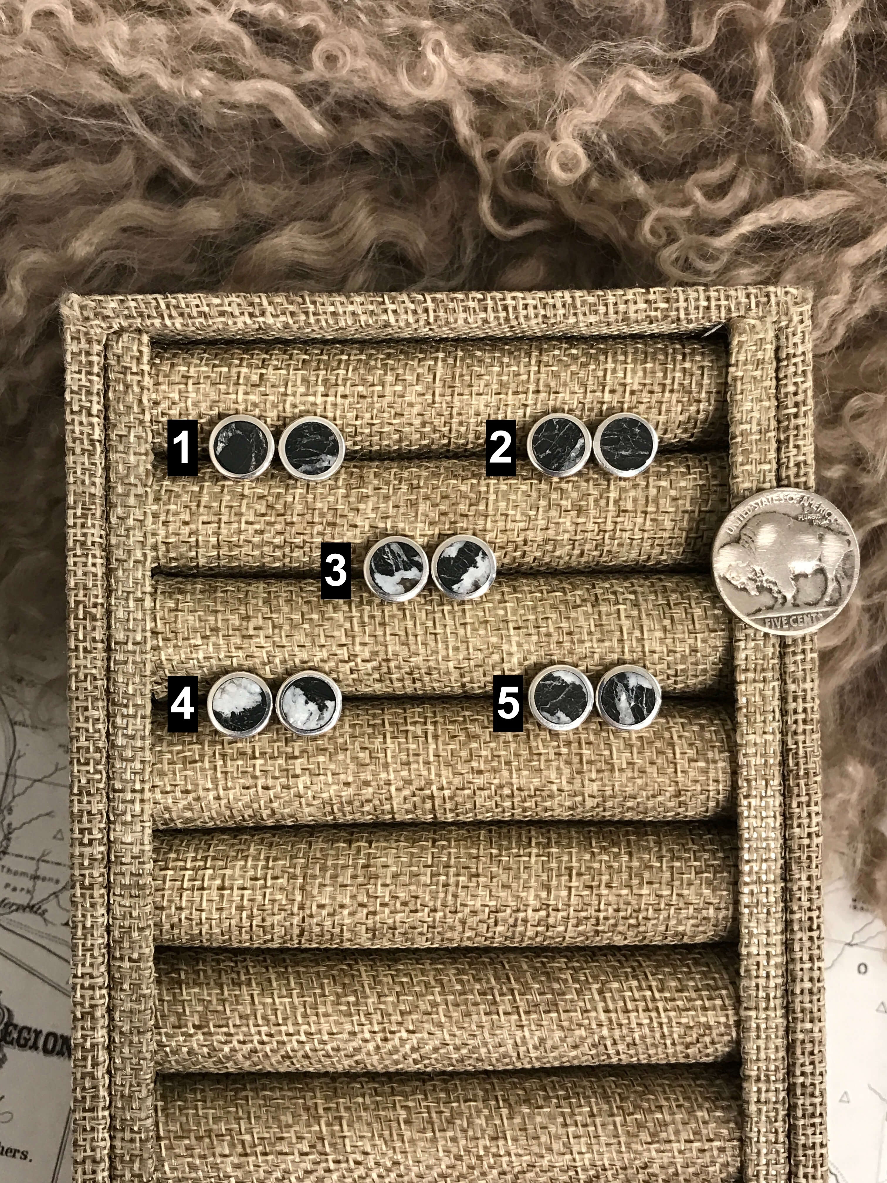 The Petite Monica Inlay Studs-Earrings-Calli Co., Turquoise and Silver Jewelry, Native American Handmade, Zuni Tribe, Navajo Tribe, Brock Texas