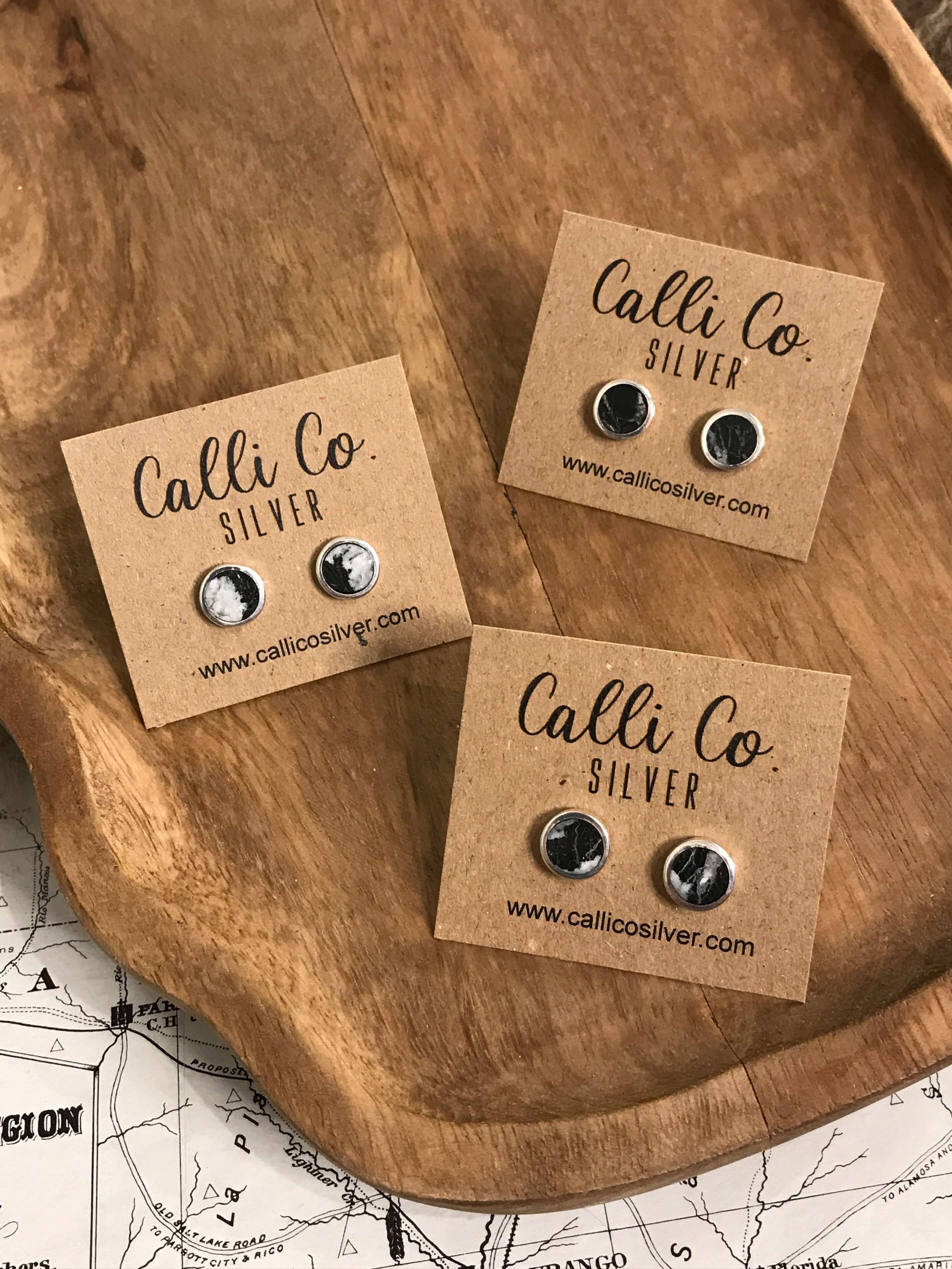 The Petite Monica Inlay Studs-Earrings-Calli Co., Turquoise and Silver Jewelry, Native American Handmade, Zuni Tribe, Navajo Tribe, Brock Texas