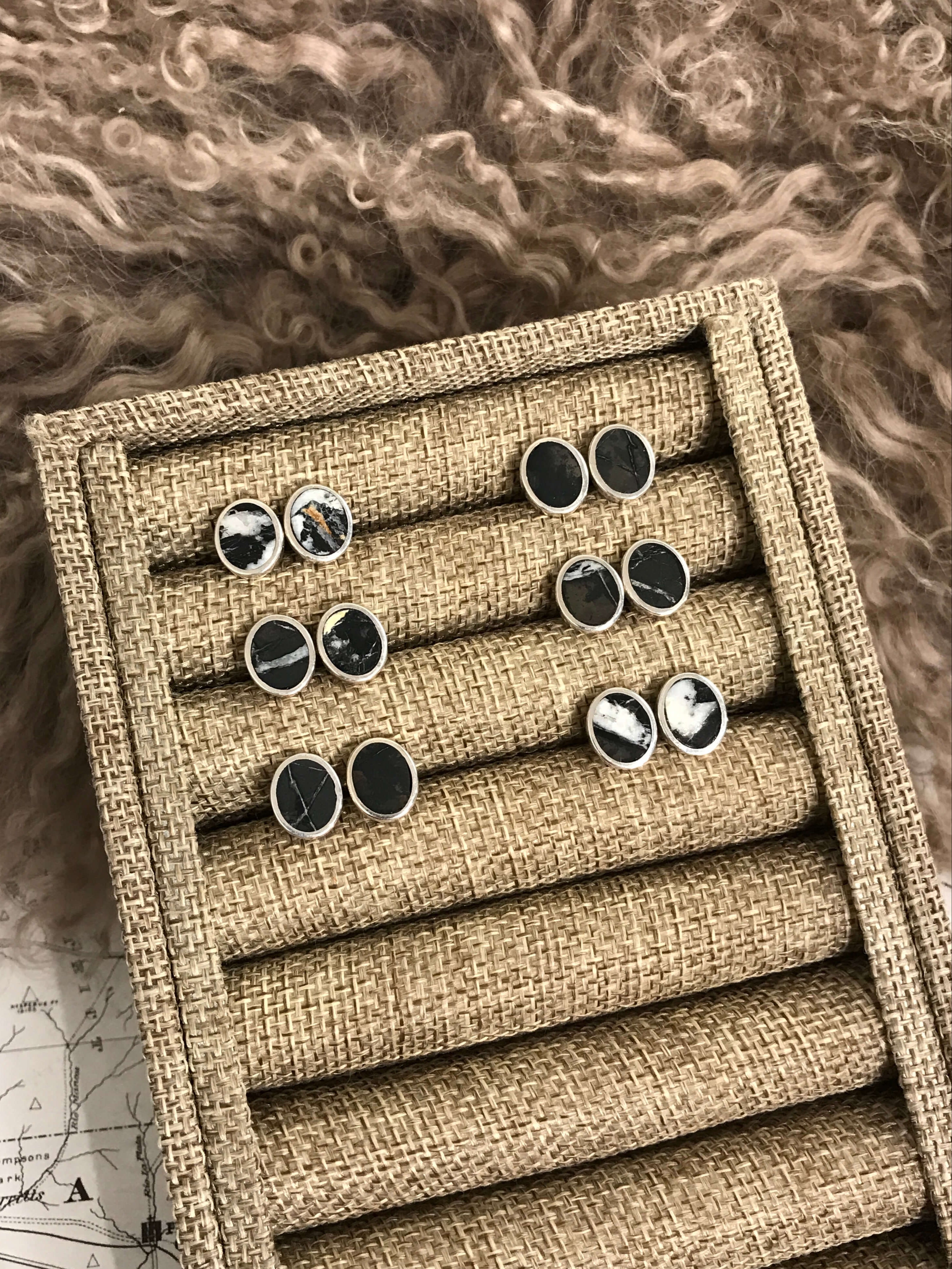 The Tacoma Inlay Studs-Earrings-Calli Co., Turquoise and Silver Jewelry, Native American Handmade, Zuni Tribe, Navajo Tribe, Brock Texas