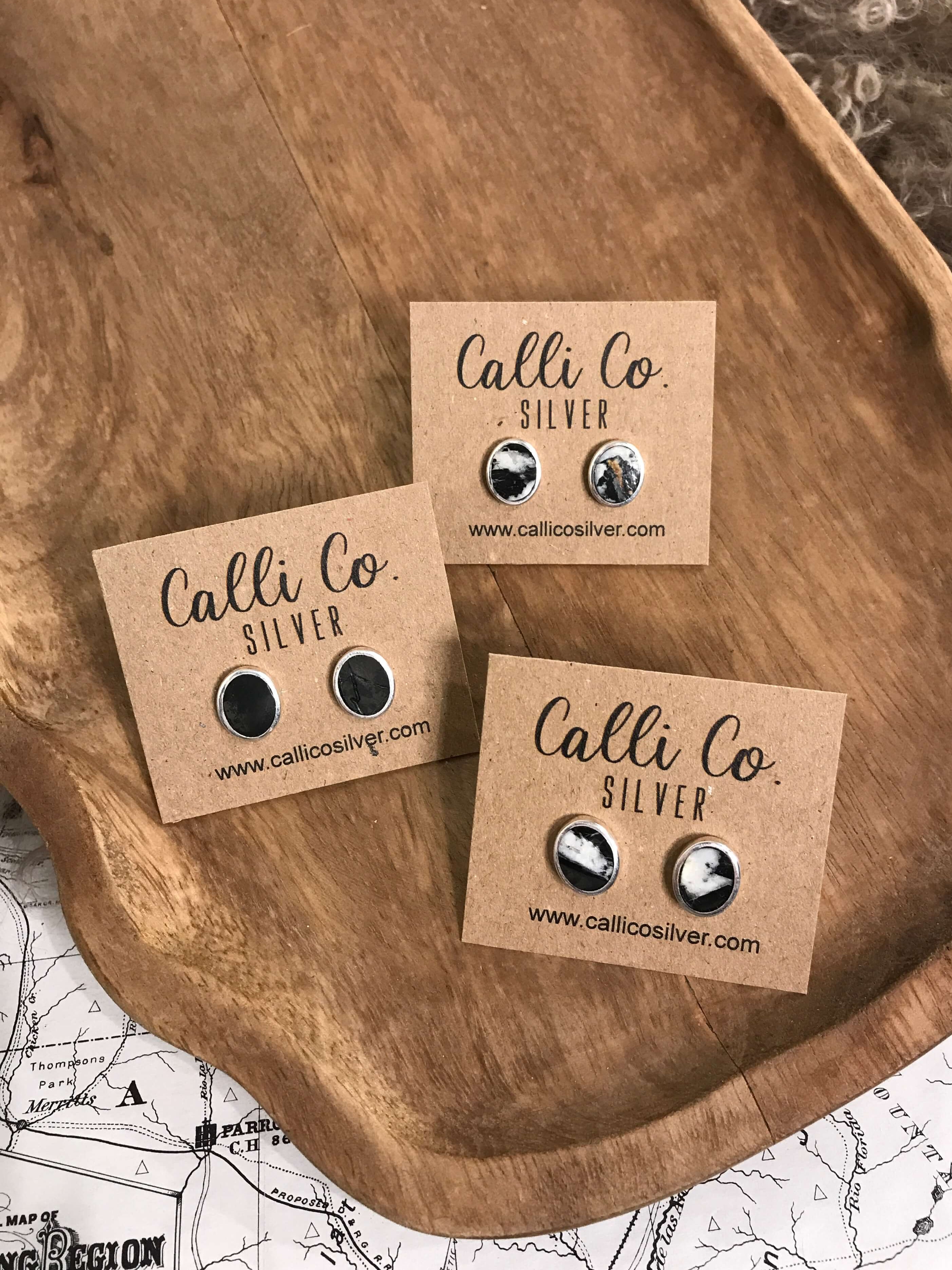 The Tacoma Inlay Studs-Earrings-Calli Co., Turquoise and Silver Jewelry, Native American Handmade, Zuni Tribe, Navajo Tribe, Brock Texas