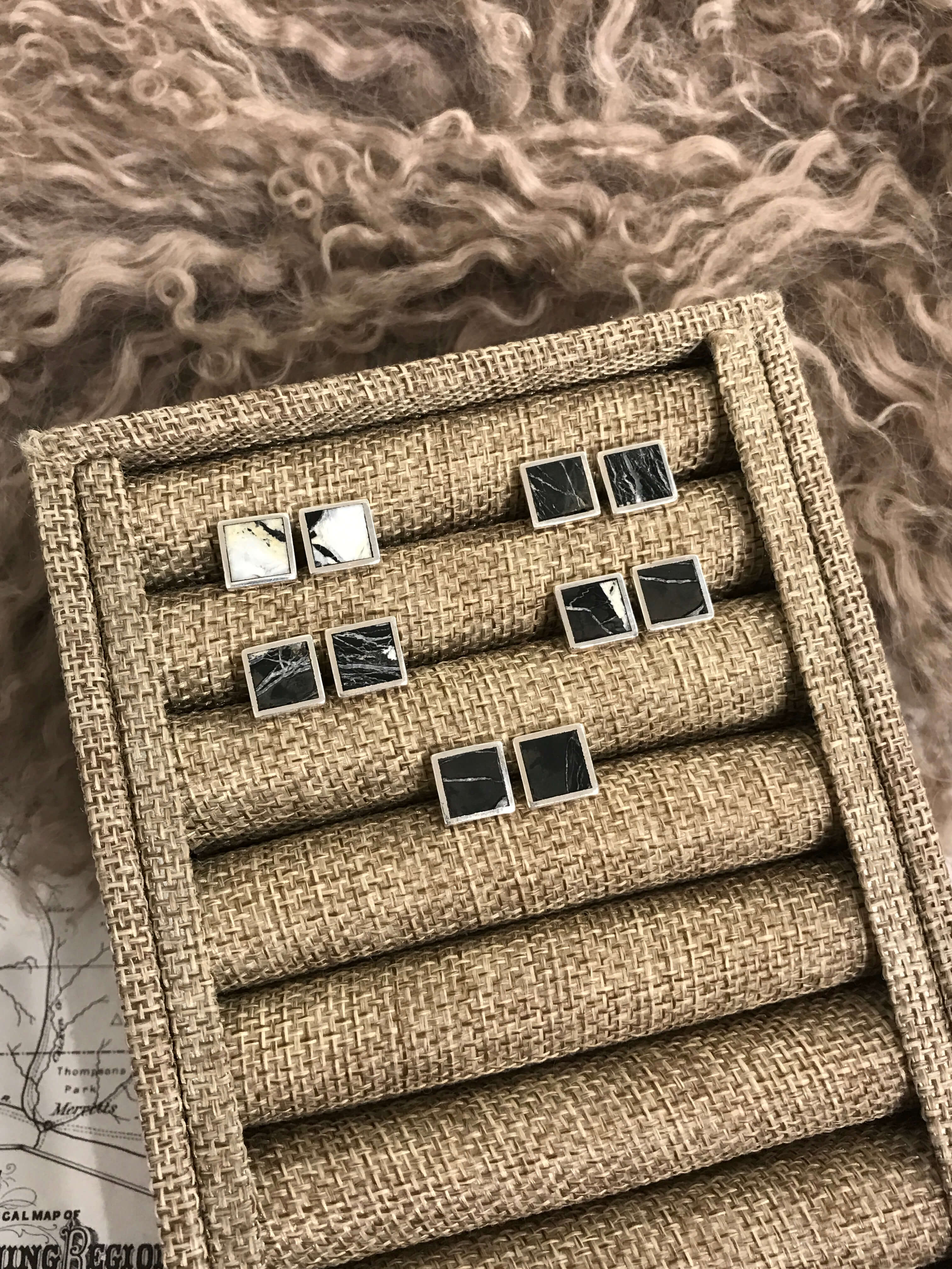 The Petite Bexar Inlay Studs-Earrings-Calli Co., Turquoise and Silver Jewelry, Native American Handmade, Zuni Tribe, Navajo Tribe, Brock Texas