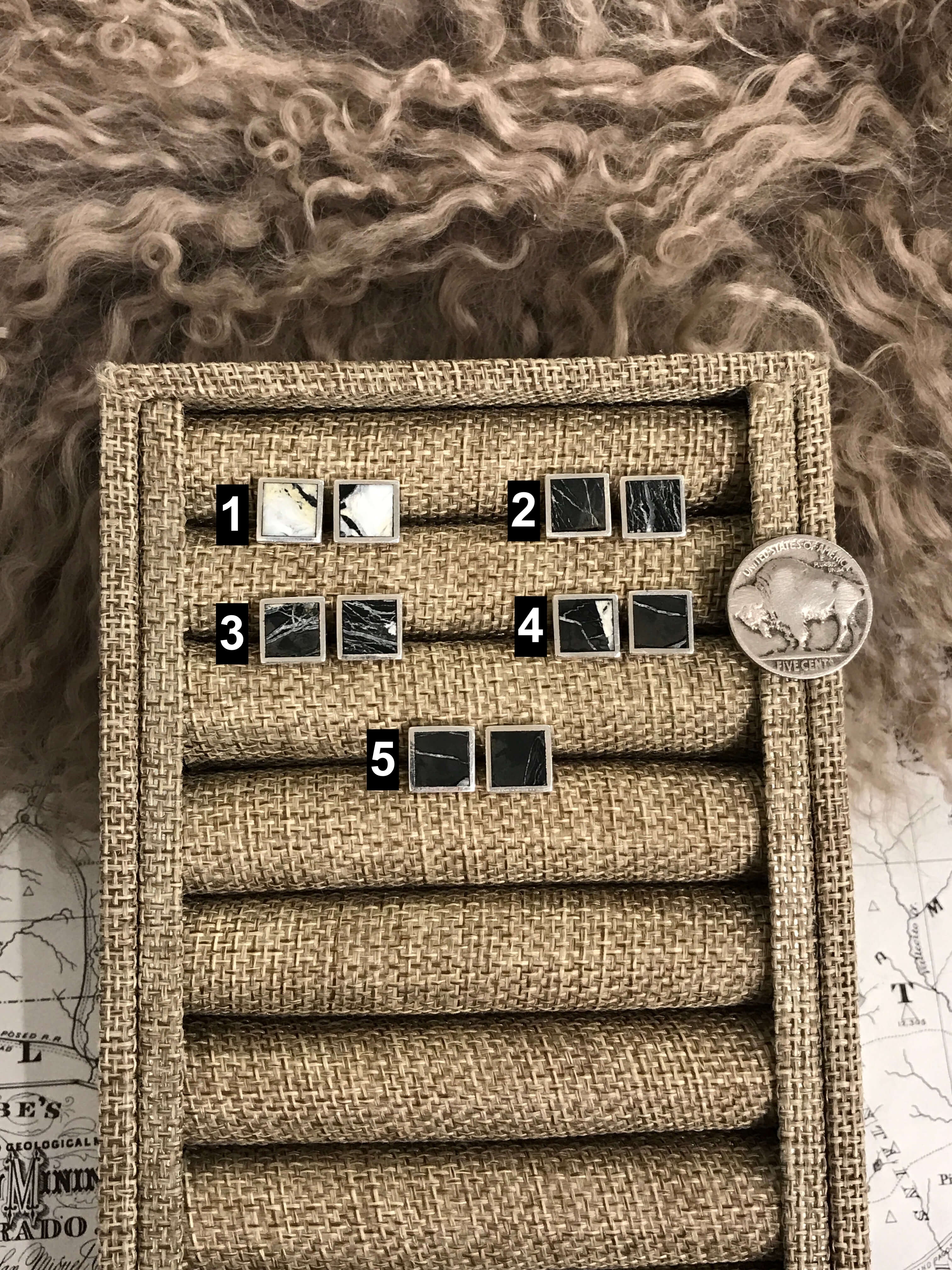 The Petite Bexar Inlay Studs-Earrings-Calli Co., Turquoise and Silver Jewelry, Native American Handmade, Zuni Tribe, Navajo Tribe, Brock Texas